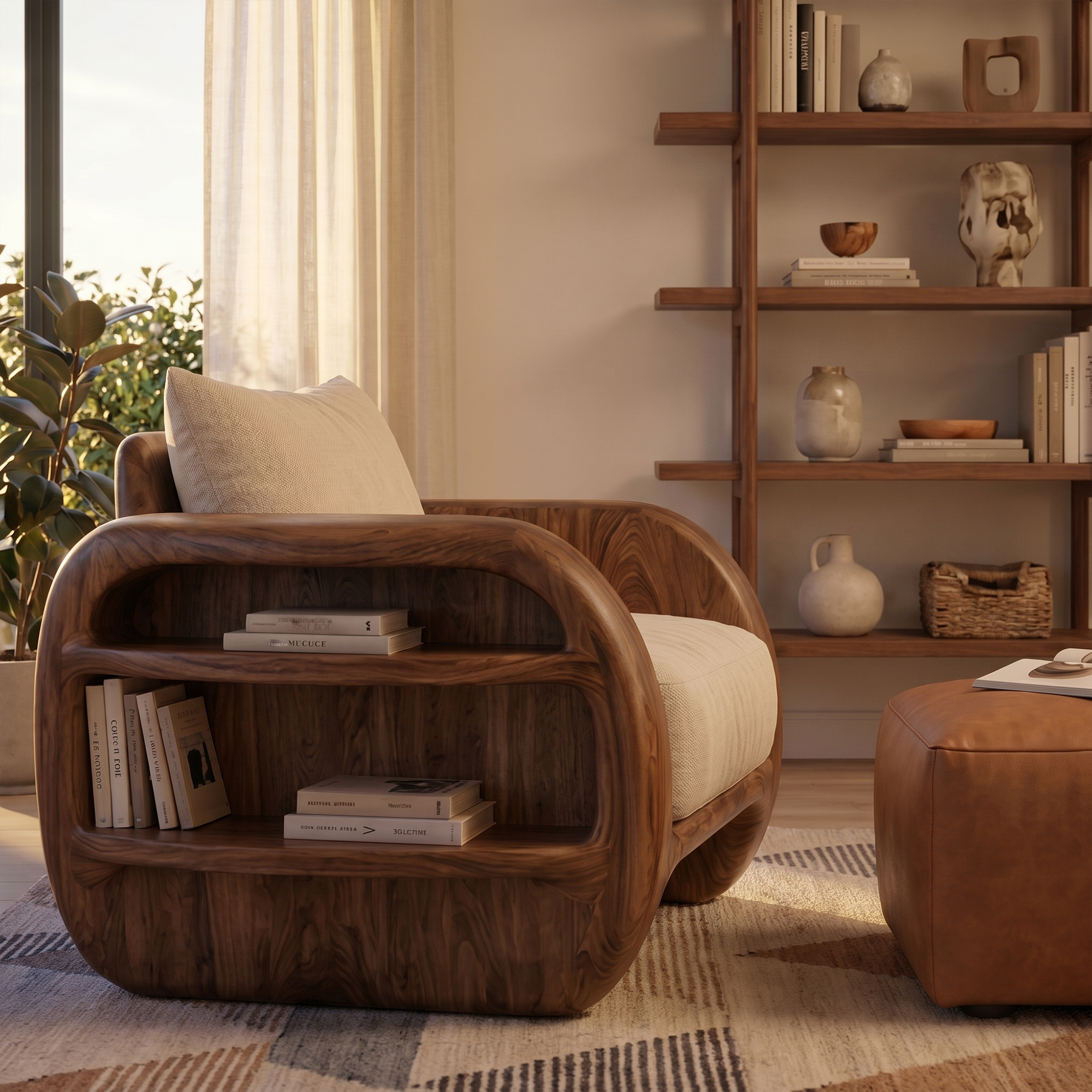 Nature Inspired Accent Chair Organic Curved Design For Living Room SINLKI032