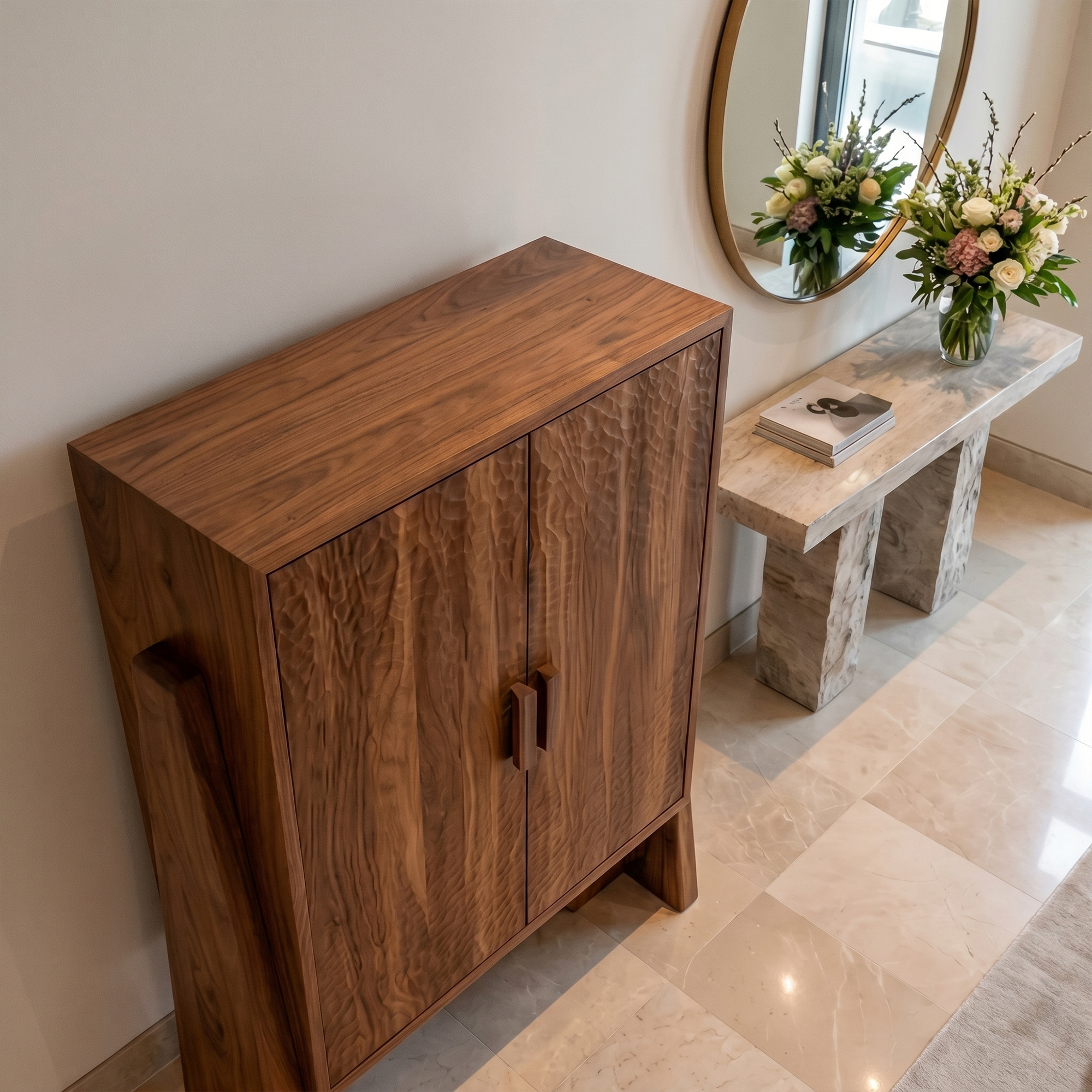 Rustic Storage Cabinet Sculptural Wood Design For Entryway SINLKISC535