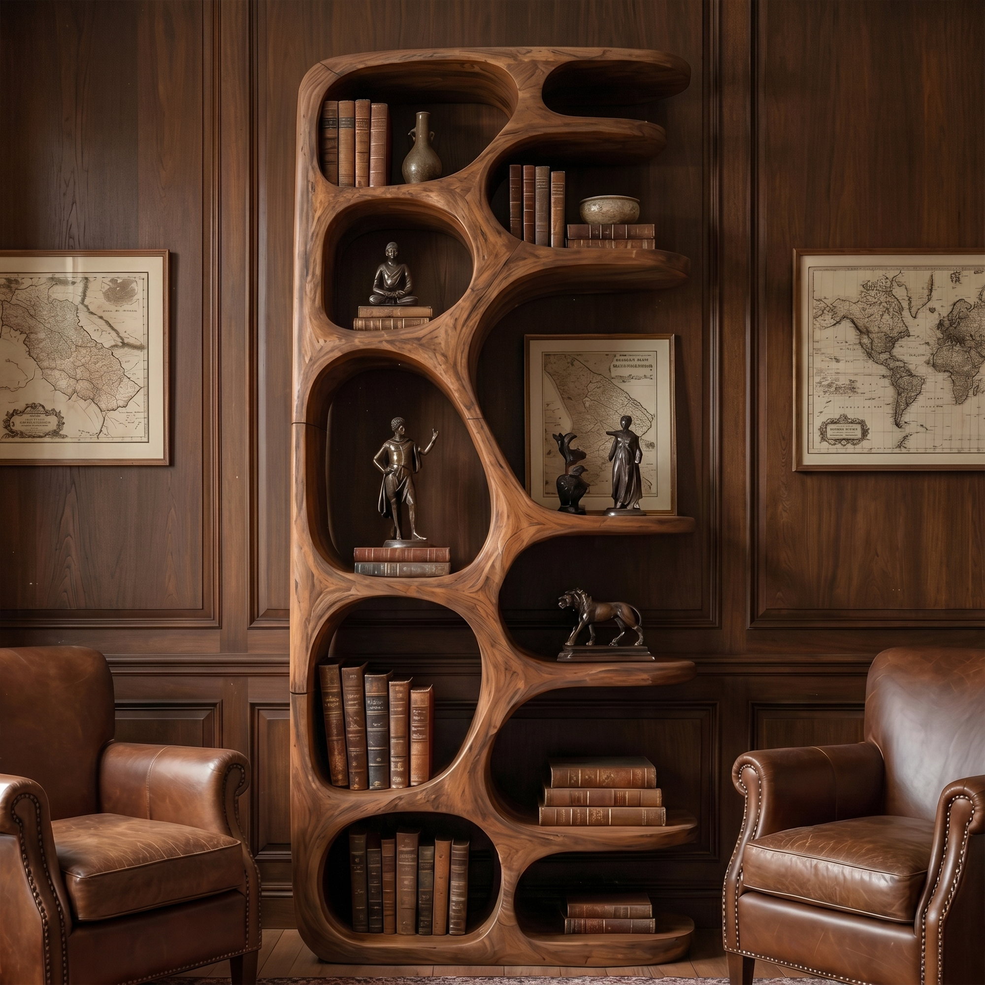 Minimalist Sculptural Bookshelf With Solid Wood Construction For Living Room SINLKIBS037