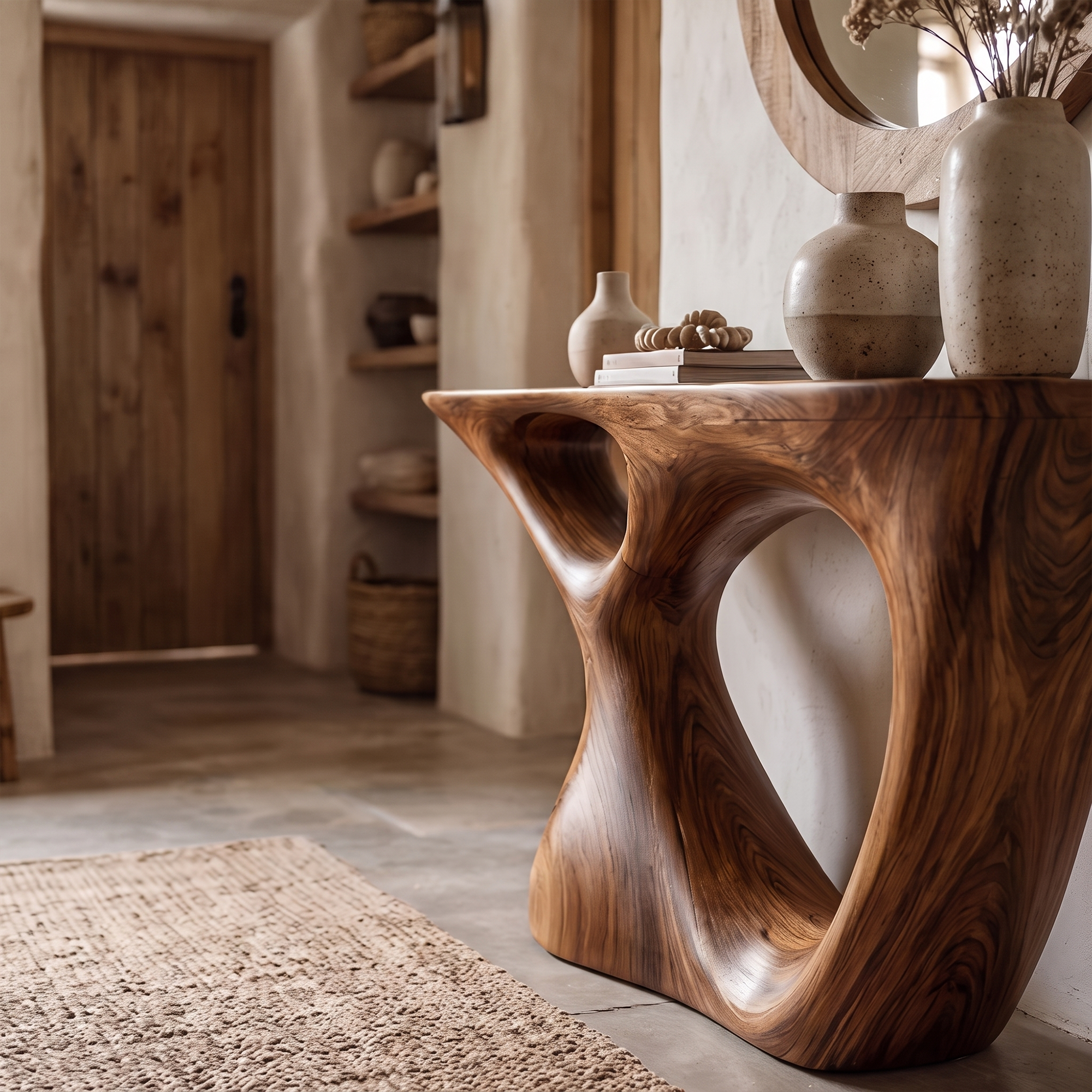 Sculptural Console Table With Curved Base For Entryway SINLKICS666