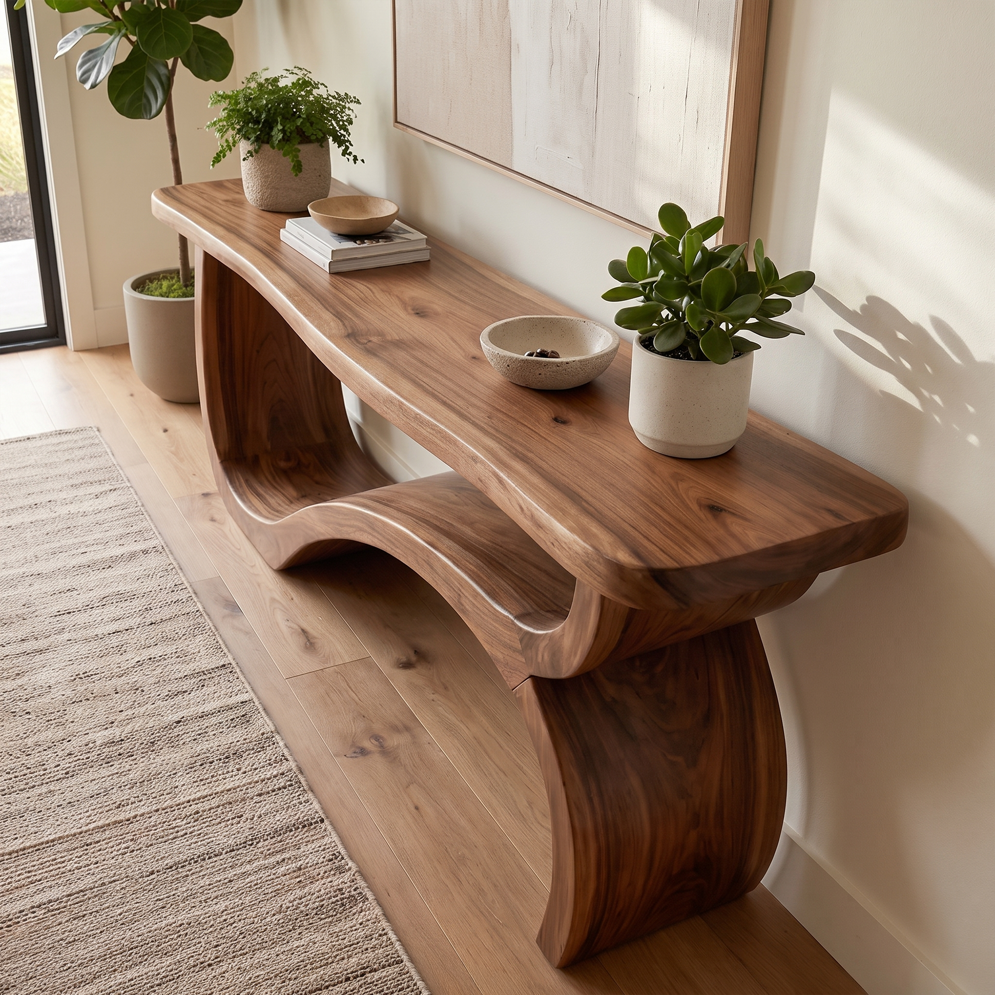 Modern Console Table Table With Sculptural Open Wood Base For Living Room SINLKICS667