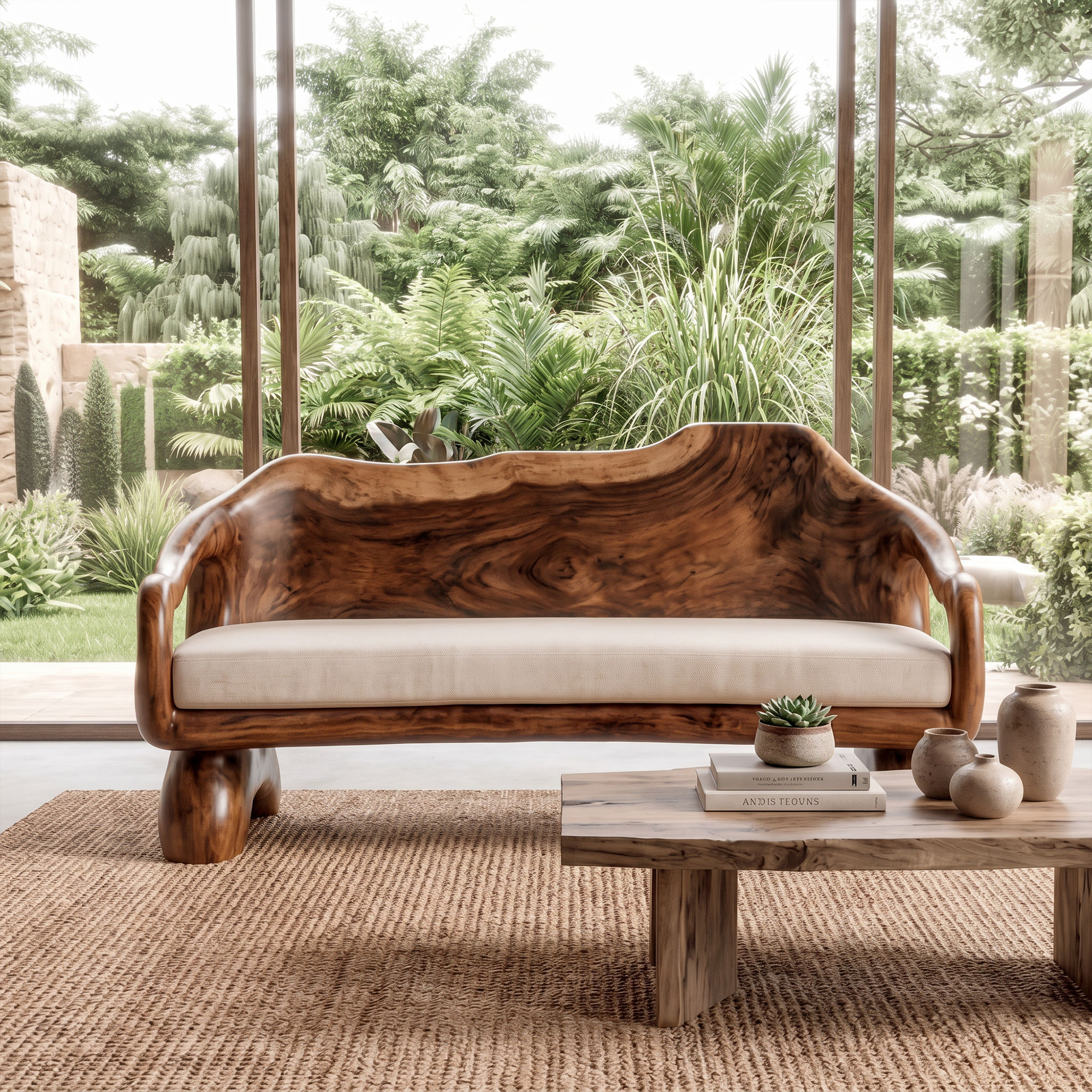 Sculptural Carved Sofa Frame Solid Wood Artistic Hand Carved Design Living Room And Lounge SINLKISF014