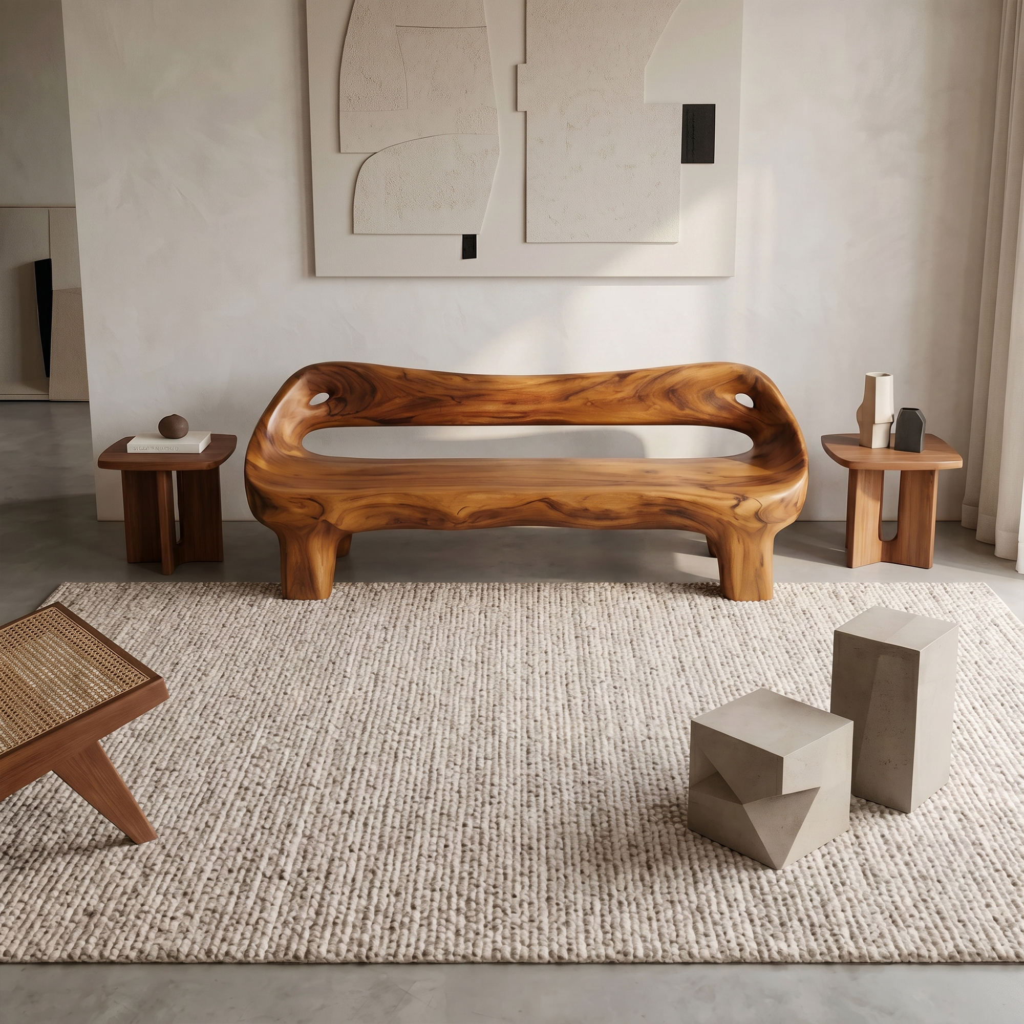 Organic Sculptural Sofa Frame With Curved Solid Wood Design For Living Room SINLKISF016