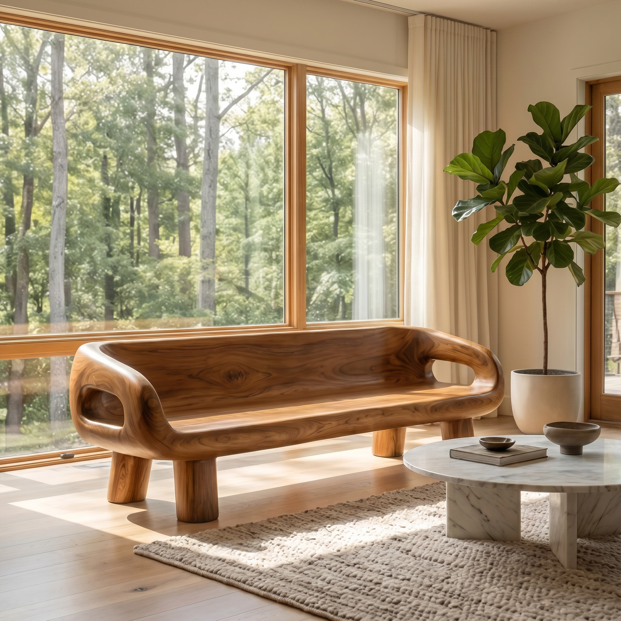 Modern Organic Sofa Frame With Curved Solid Wood Design For Living Room SINLKISF017