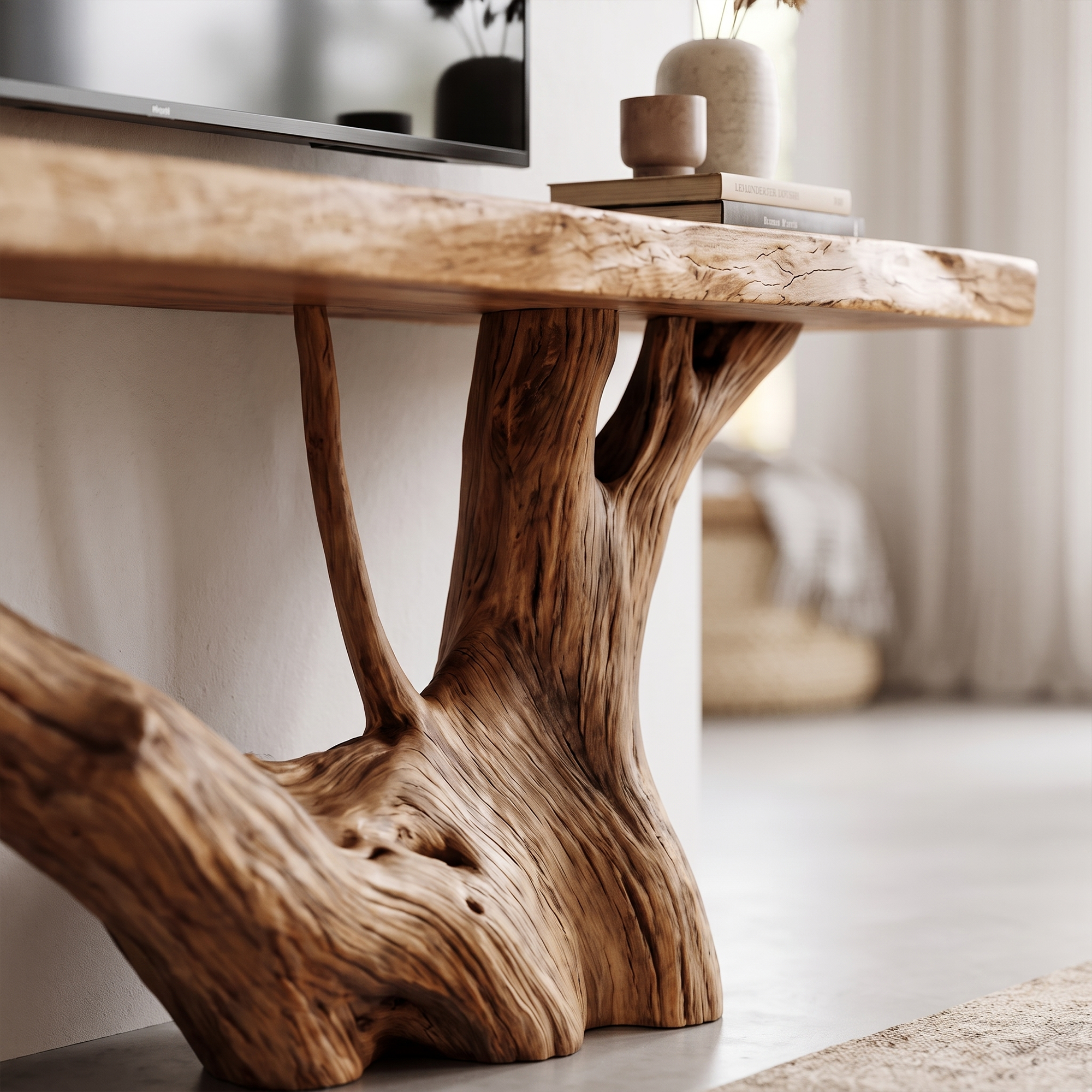 Nature Inspired TV Stand With Handcrafted Tree Root Design For Living Room SINLKITC076