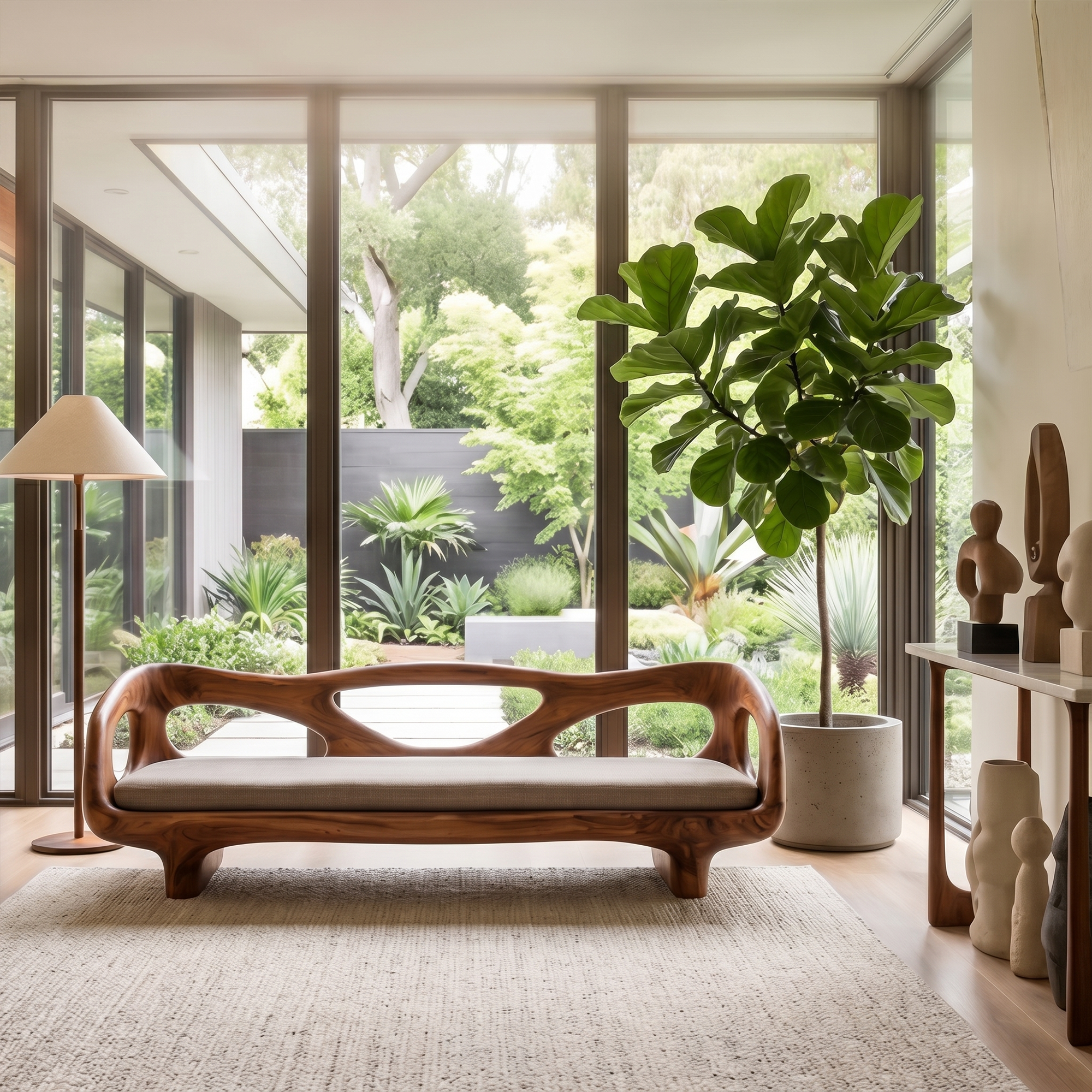 Organic Sculptural Sofa Frame With Curved Open Arm Design For Living Room SINLKISF024