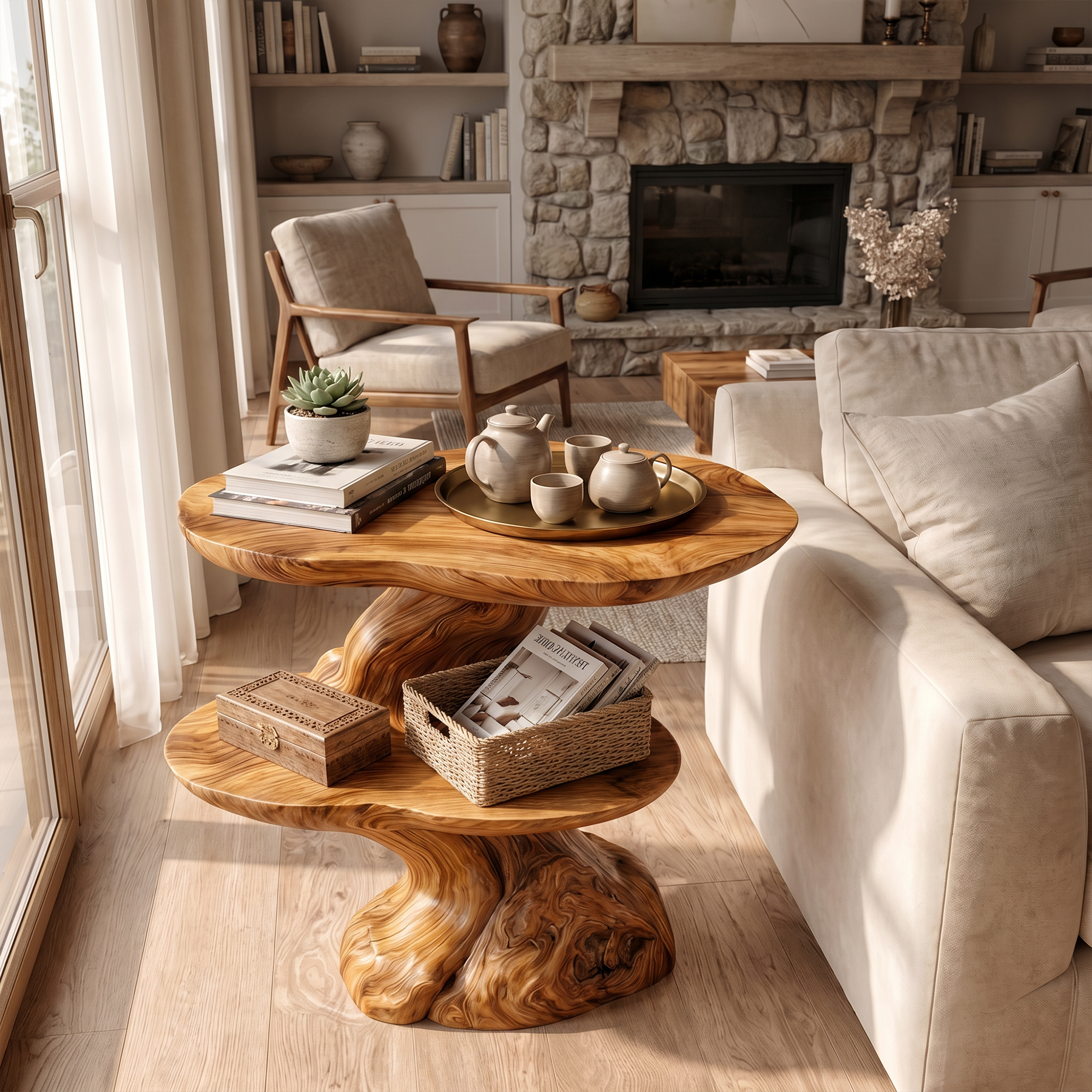Organic Beside Table With Sculptural Tree Root Base For Living Room And Bedroom SINLKIBT242