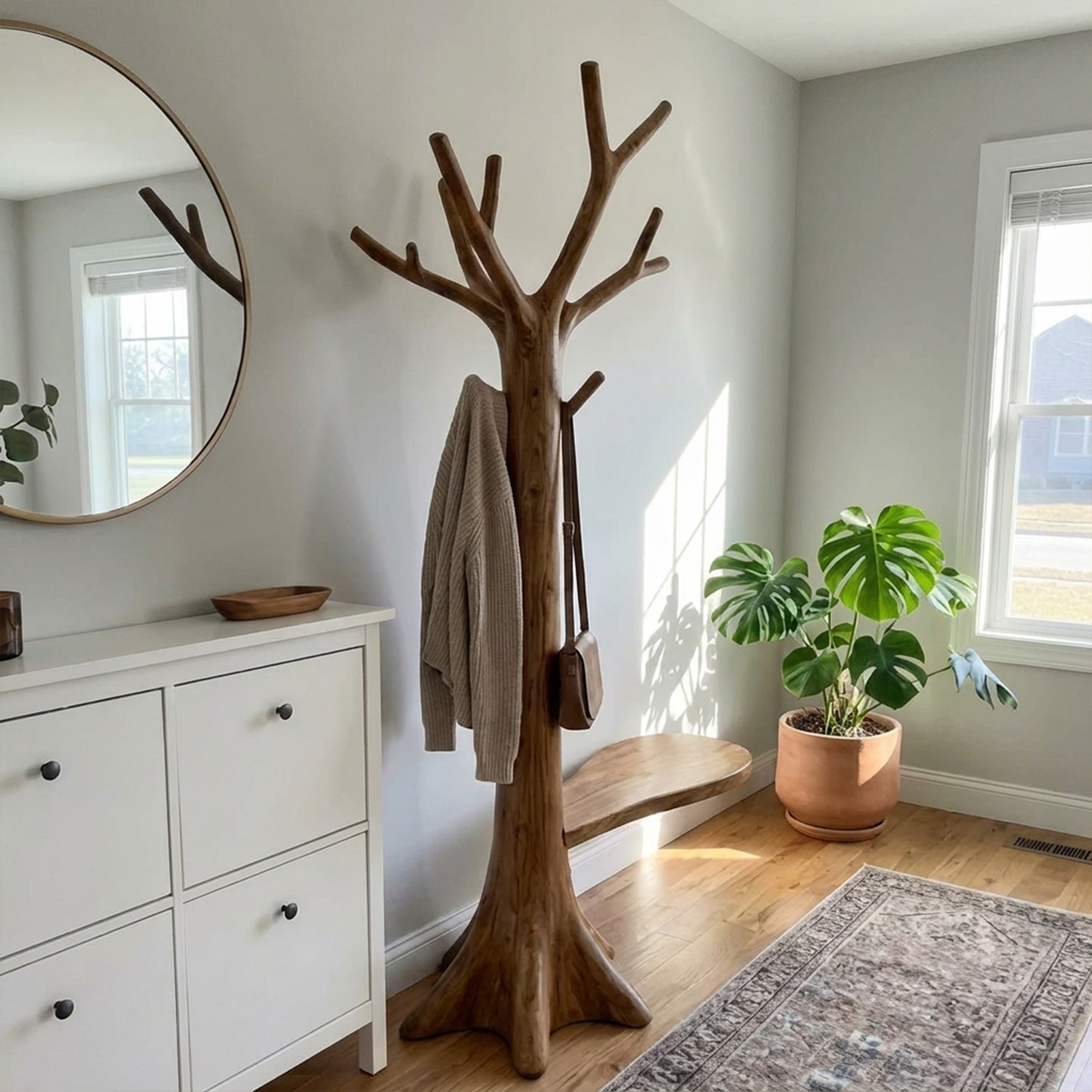 Sculptural Tree Coat Rack Solid Wood Entryway Interior Statement Decor SINLKITCR092