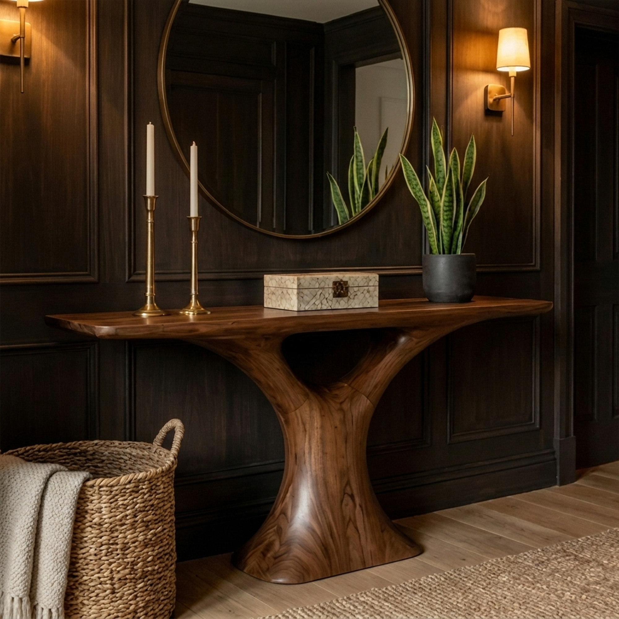 Mid Century Entry Table Smooth Sculptural Form Luxury Welcome Area SINLKICS330
