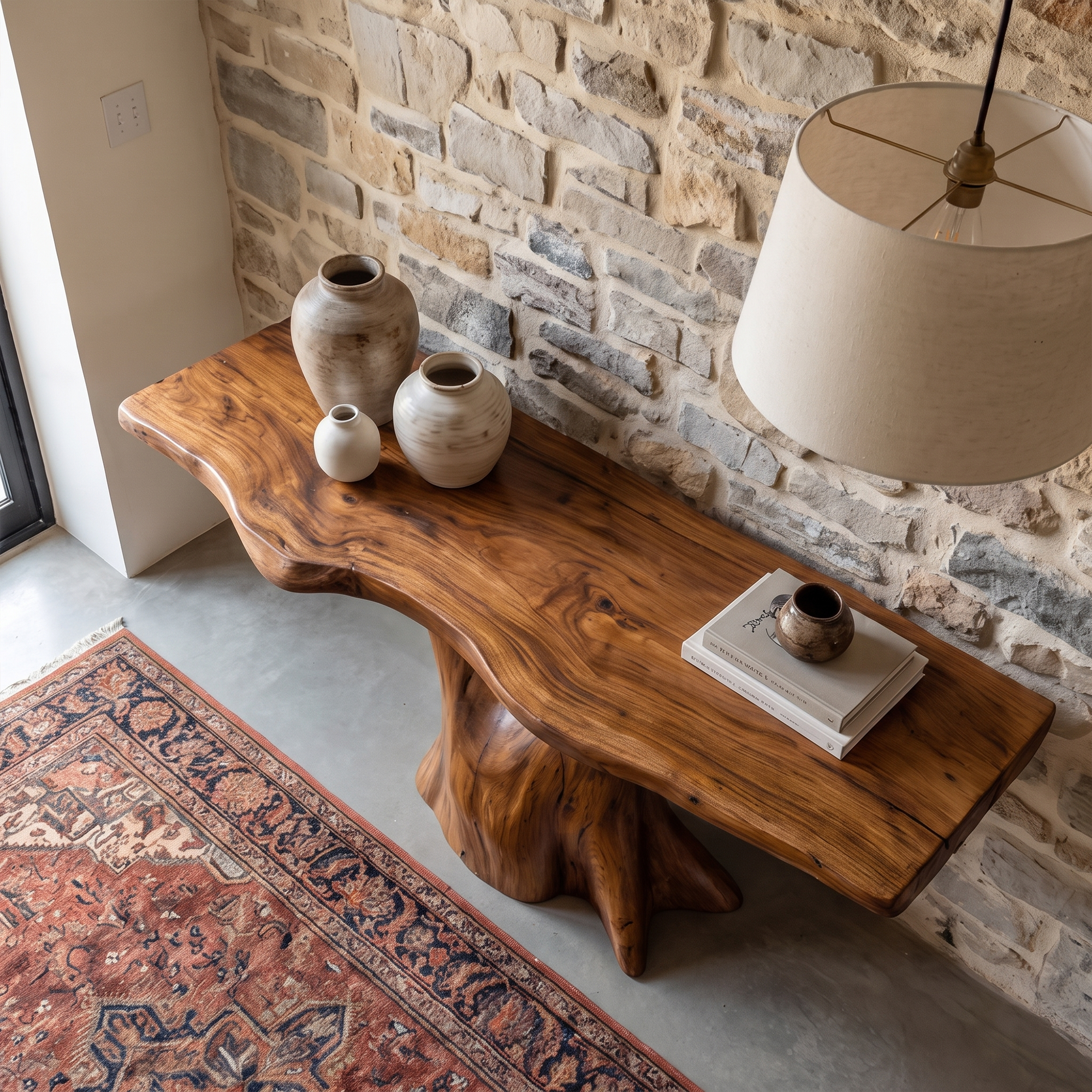 Rustic Sculptural Console Table Natural Wood Living Room SINLKICS531