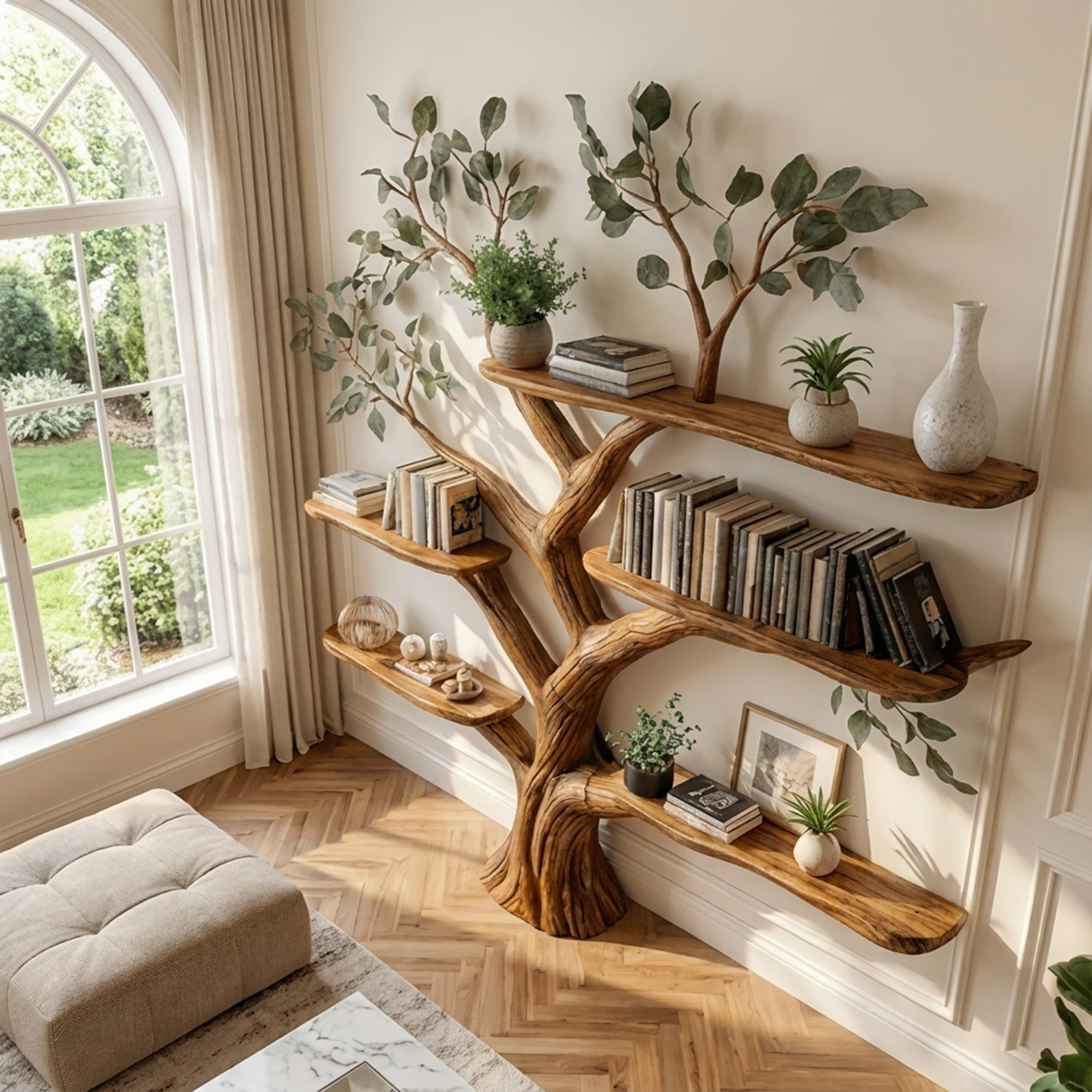 Handcrafted Tree Bookshelf Wall-Mounted Furniture Living Room SINLKITB535