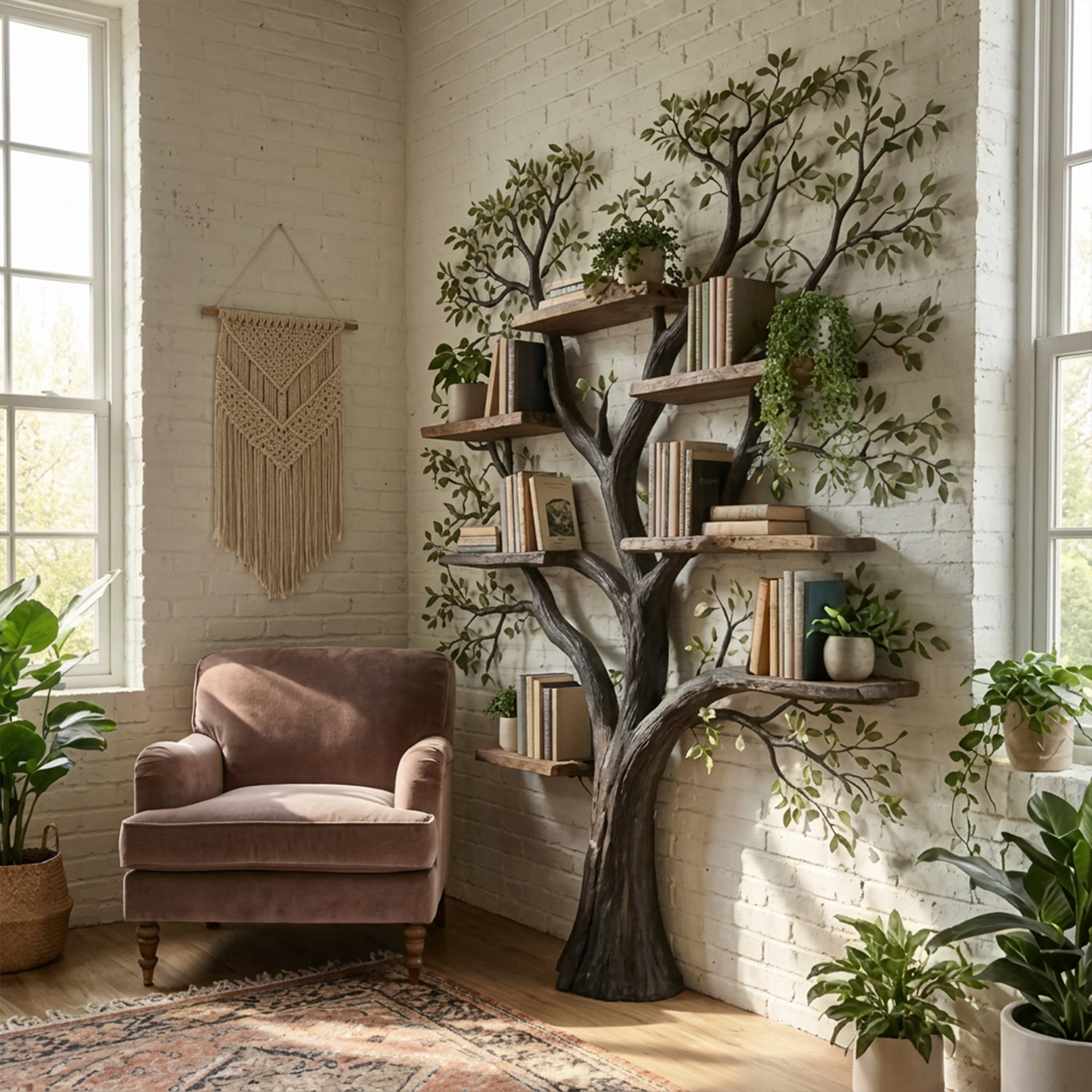 Handcrafted Tree Storage Bookcase Living Room Interior Living Wall Feature SINLKITB620