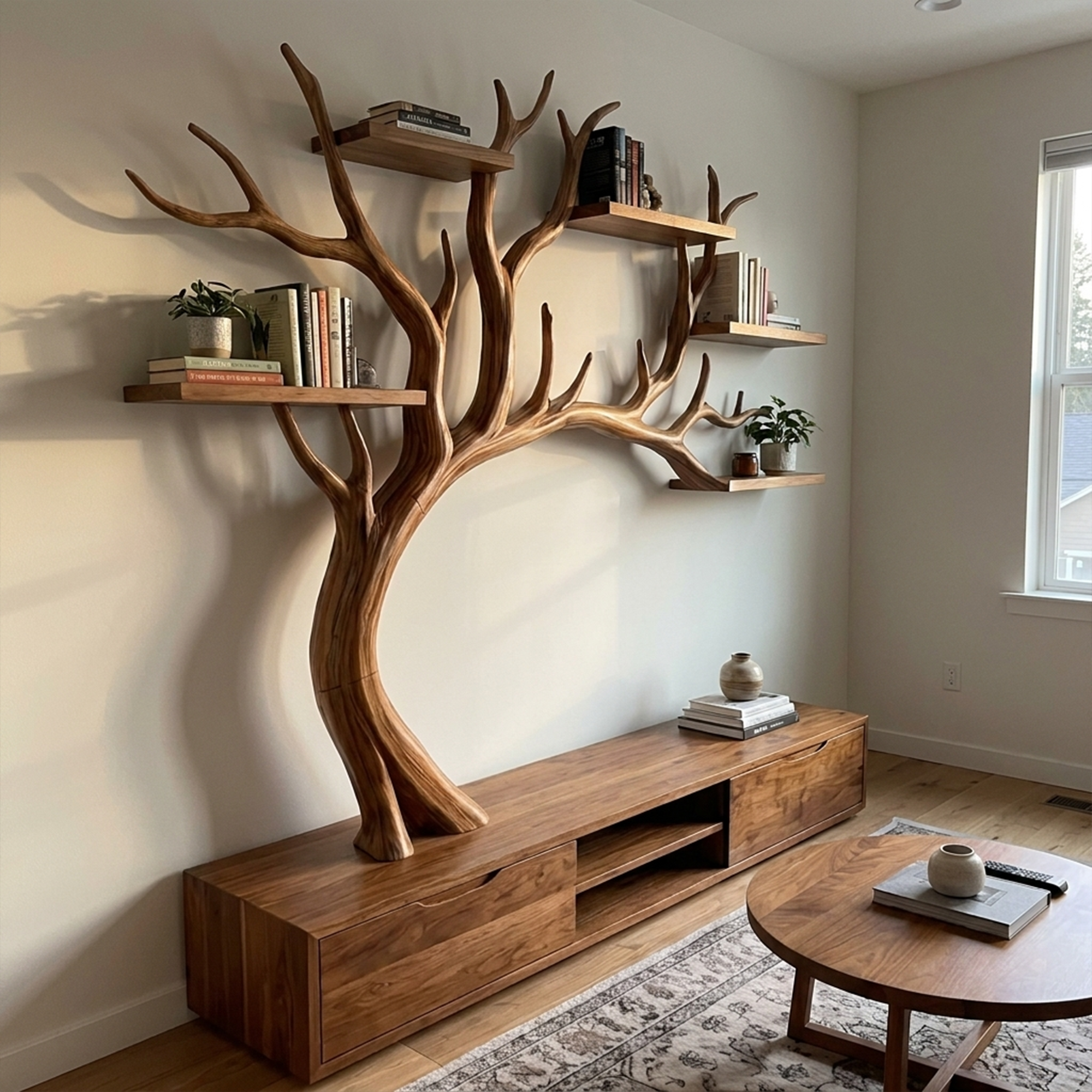 Rustic Tree TV Shelf Organic Home Decor SINLKITB554