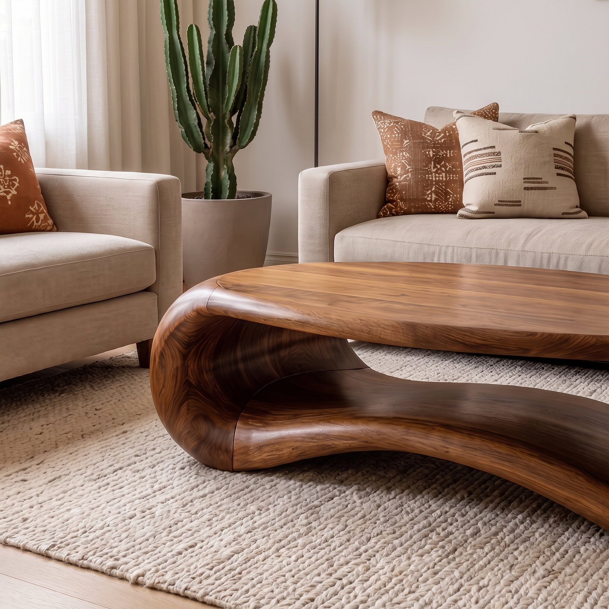 Modern Sculptural Solid Wood Coffee Table For Living Room SINLKICF337