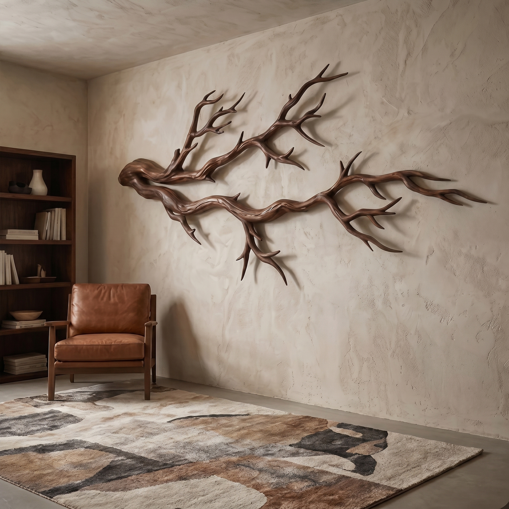 Twisted Branch Solid Wood Wall Sculpture Organic Modern Decor SINLKIWD032