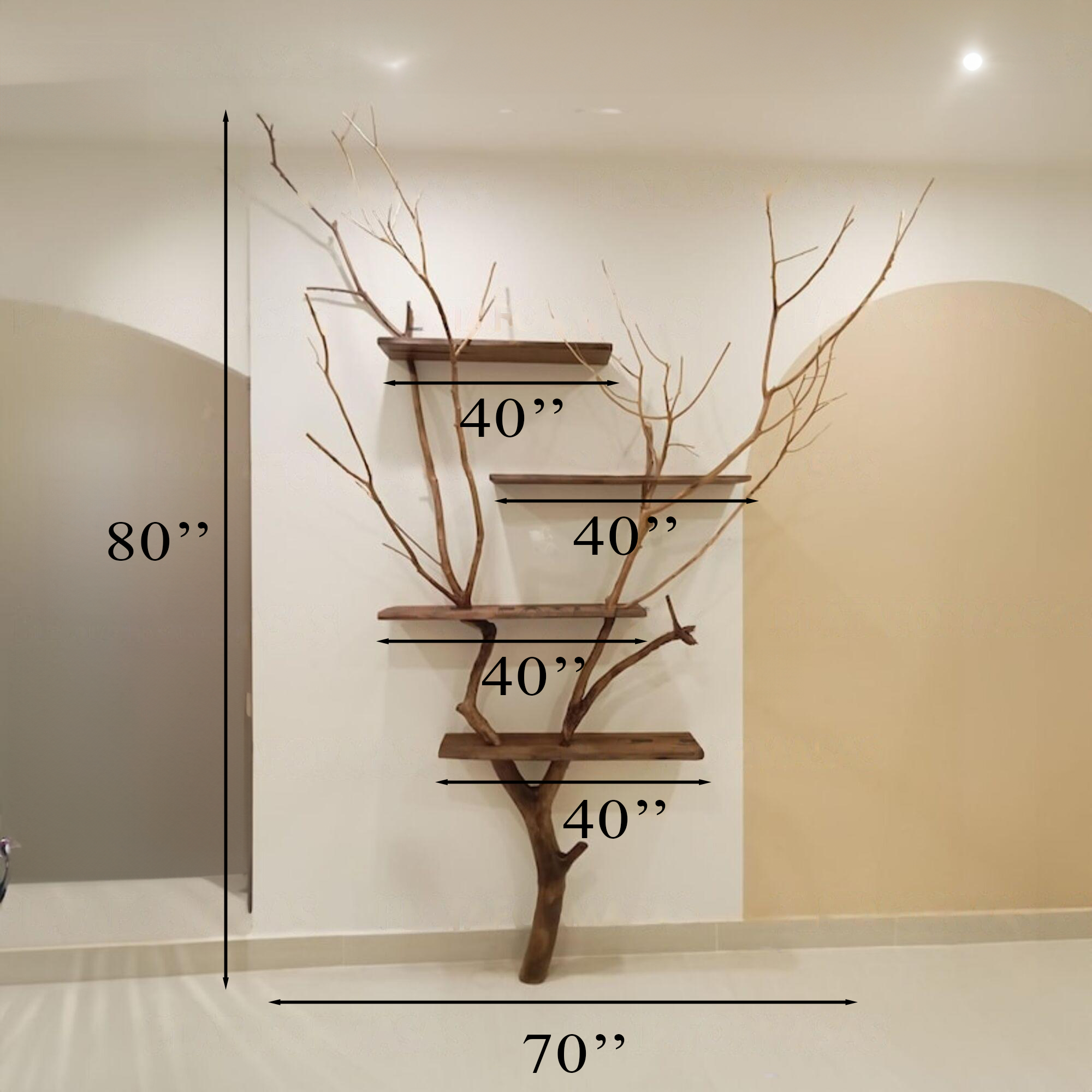 Tree Bookshelf Wild Mulberry Wood Wall Mounted Design For Living Room SINLTB001