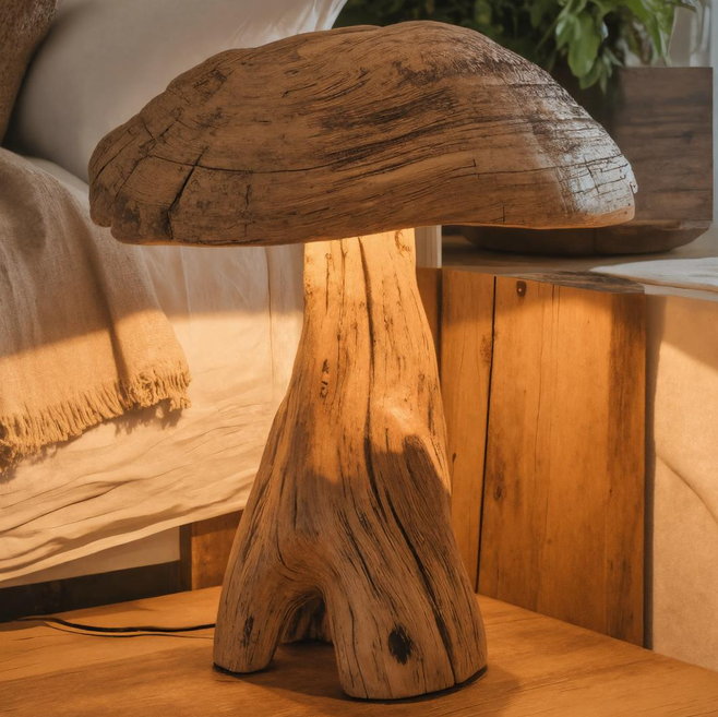 Rustic Wooden Mushroom Table Lamp For Bedroom Or Living Room SITHTTLAM010
