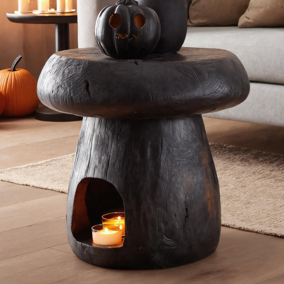 Rustic Mushroom Side Table With Candle Holder For Halloween Or Home Decor SITHTTHW017