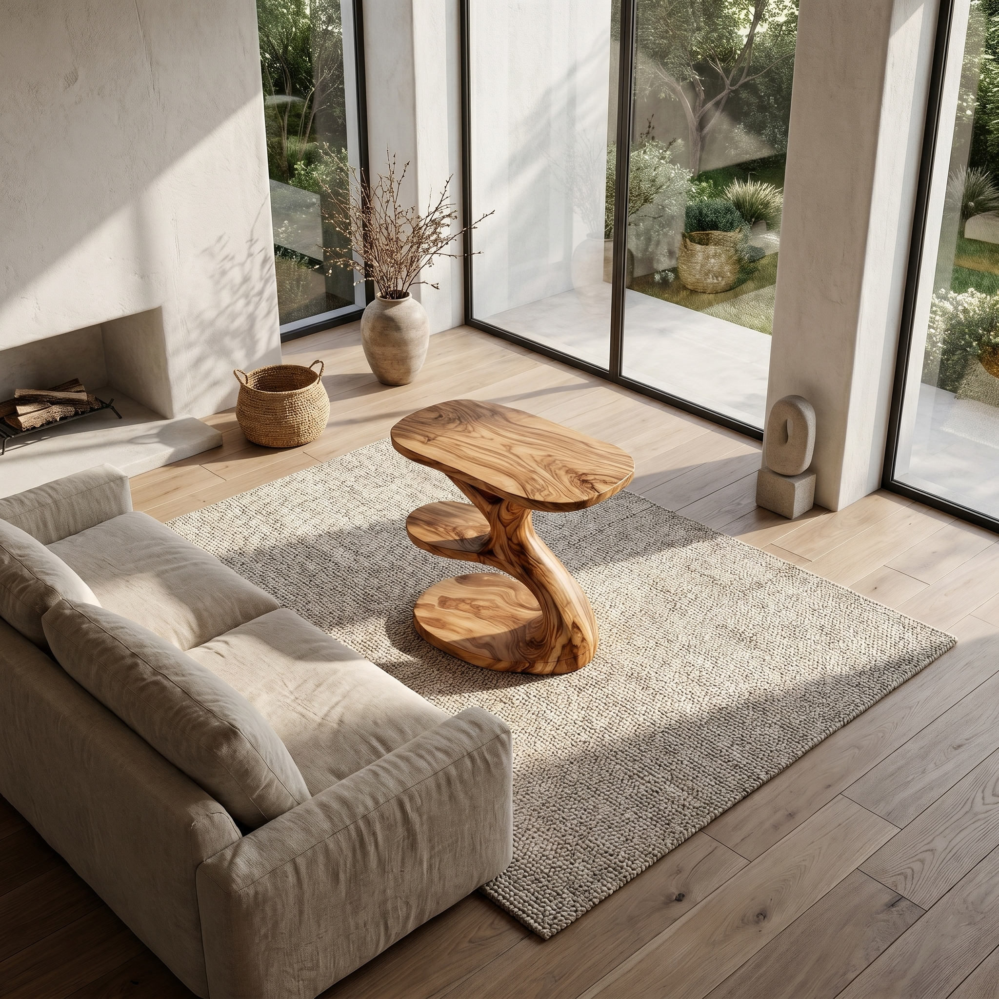 Organic Sculptural Side Table With Multi Tier Solid Wood Shelves For Living Room And Bedroom SINLHABT255