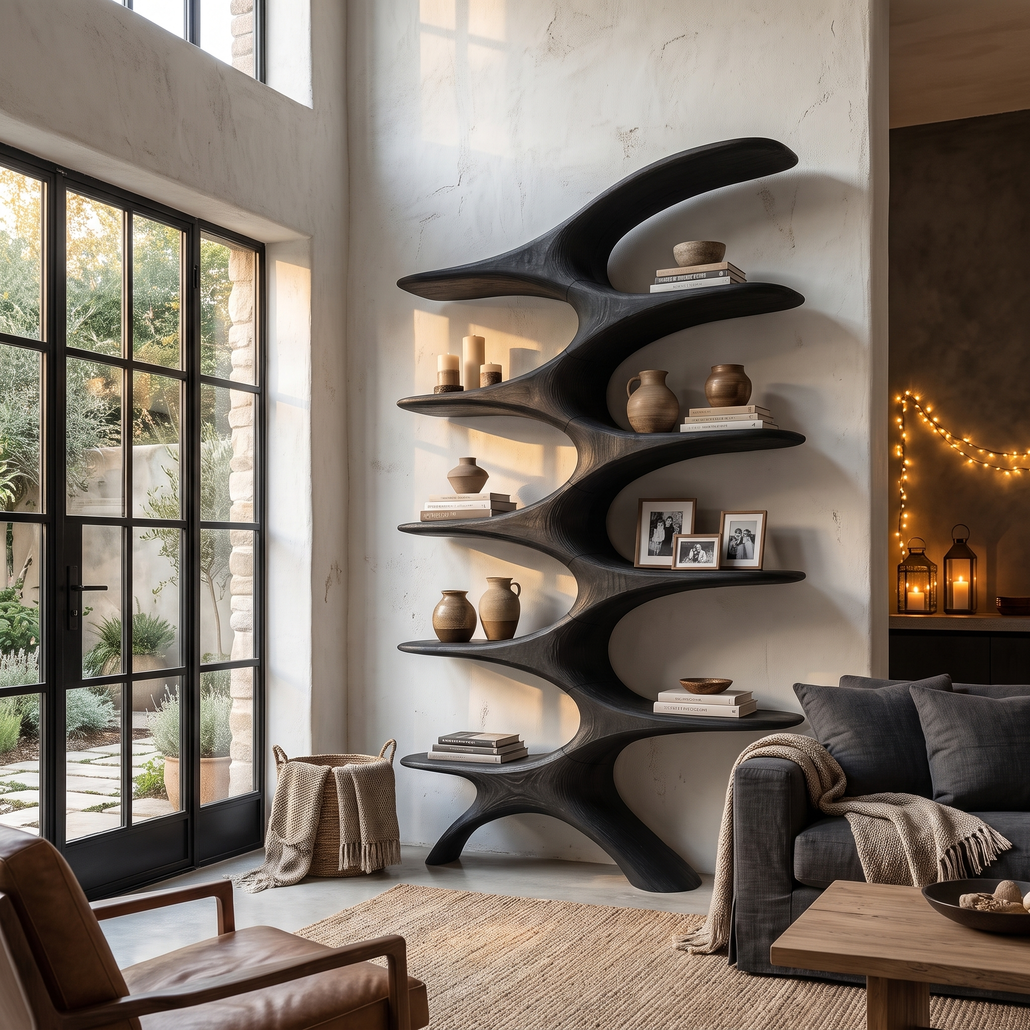 Sculptural Wall Bookcase With Organic Multi Tier Shelves For Living Room SINLHABS050