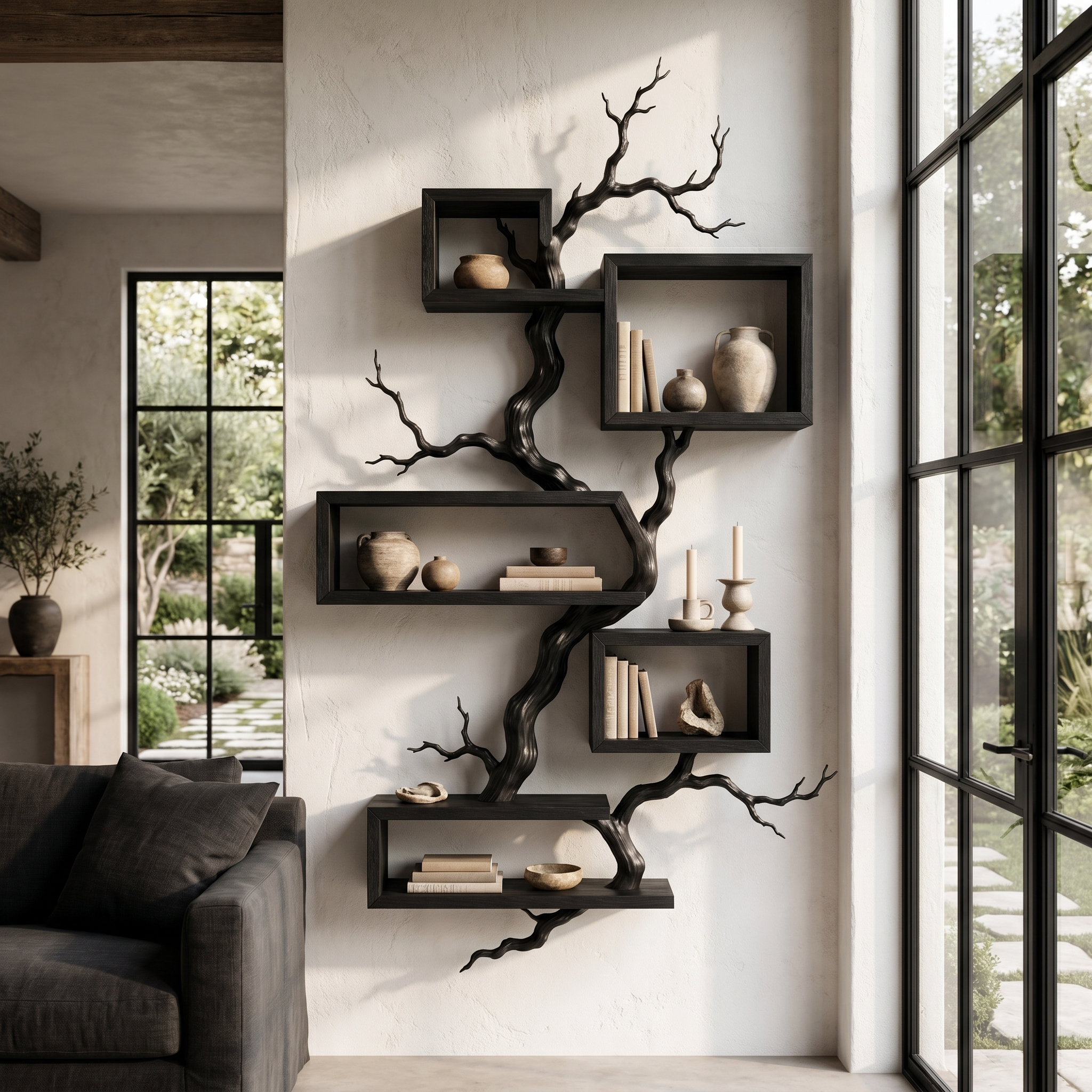 Organic Sculptural Floating Shelf With Tree Branch Design For Living Room SINLHAFL561