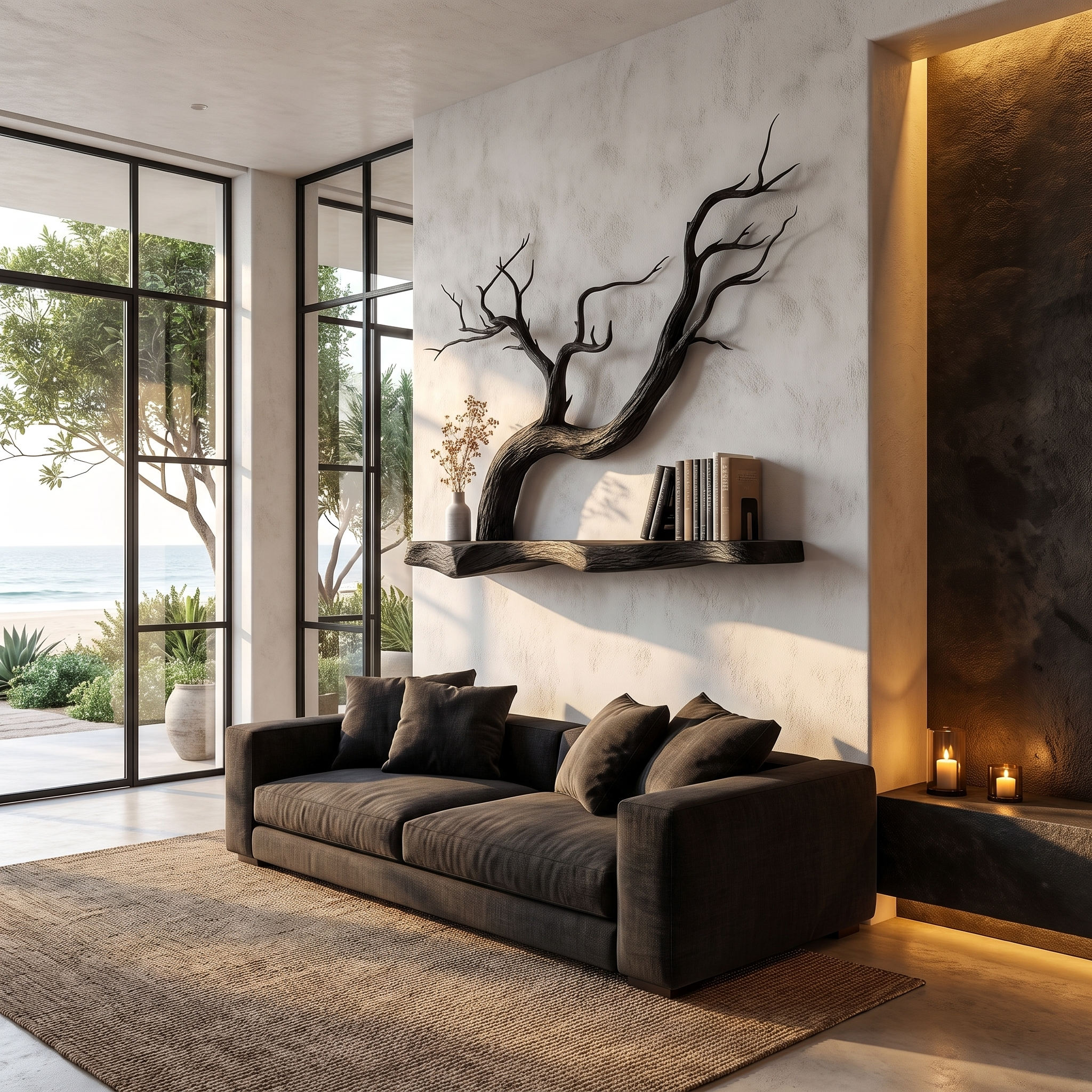 Handcrafted Floating Shelf With Sculptural Tree Branch Form For Living Room SINLHAFL562