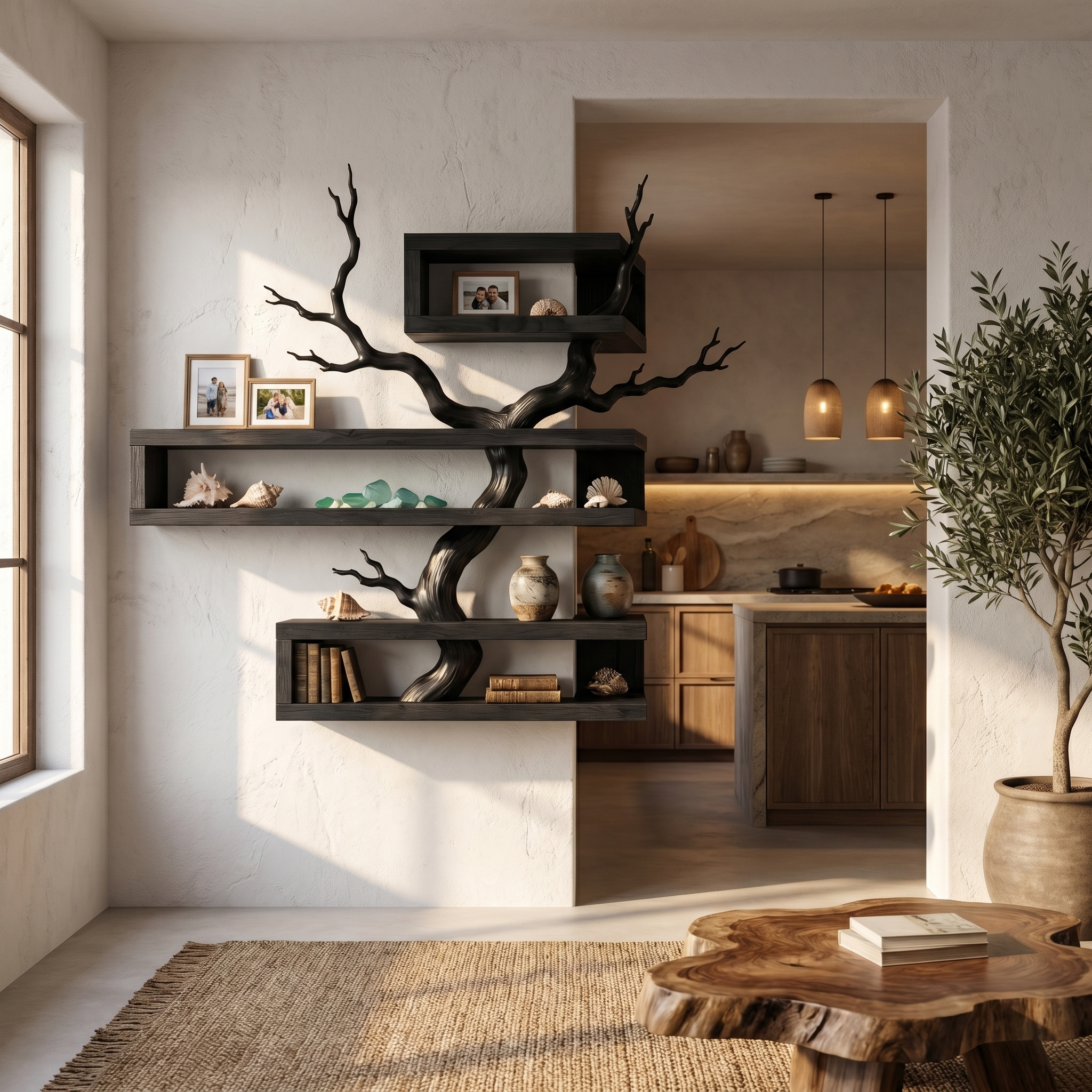 Rustic Corner Floating Shelf With Artistic Branch Shelves For Living Room SINLHAFL560