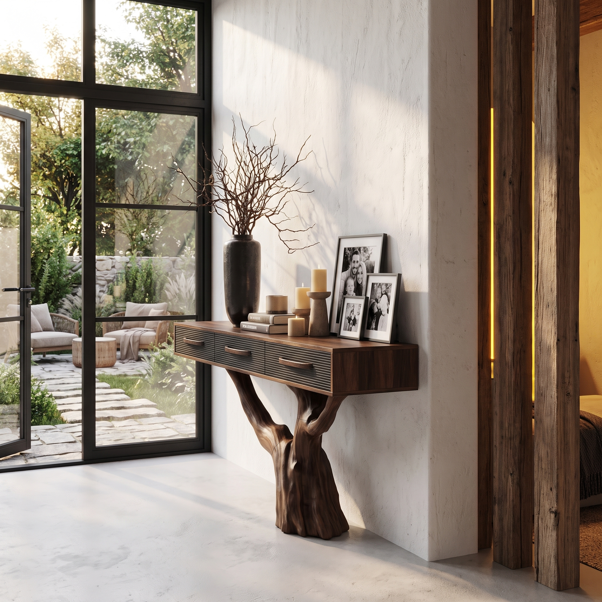 Statement Console Table With Nature Inspired Tree Base For Living Room SINLHACS672