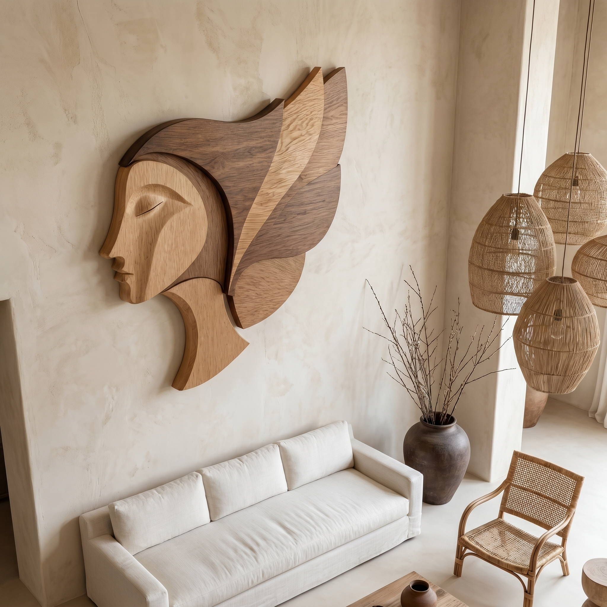 Unique Abstract Woman Face Wooden Wall Decor For Living Room SINLHAWD072
