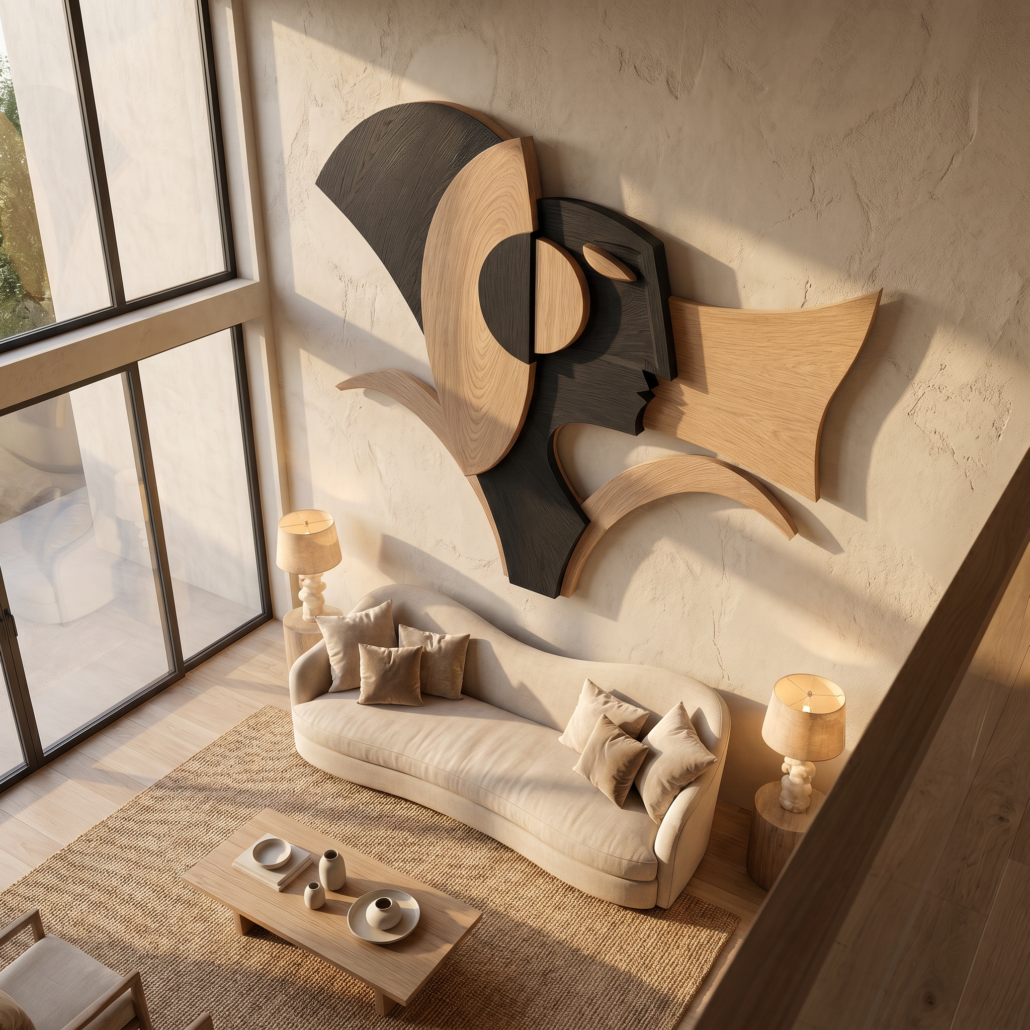 Abstract Geometric Wooden Wall Decor Panel For Living Room And Bedroom SINLHAWD074