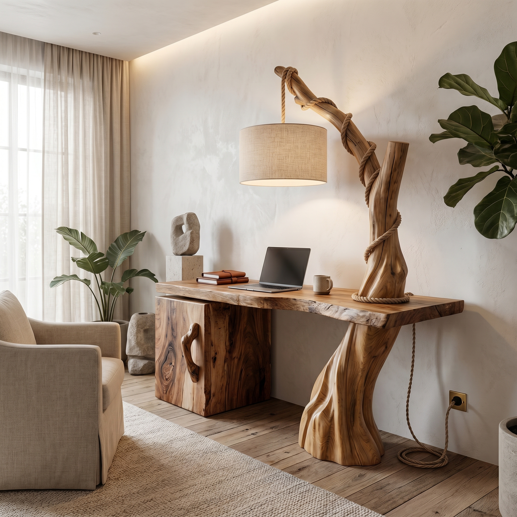 Nature Inspired Executive Desk With Handcrafted Tree Form Design For Home Office SINLHADK127