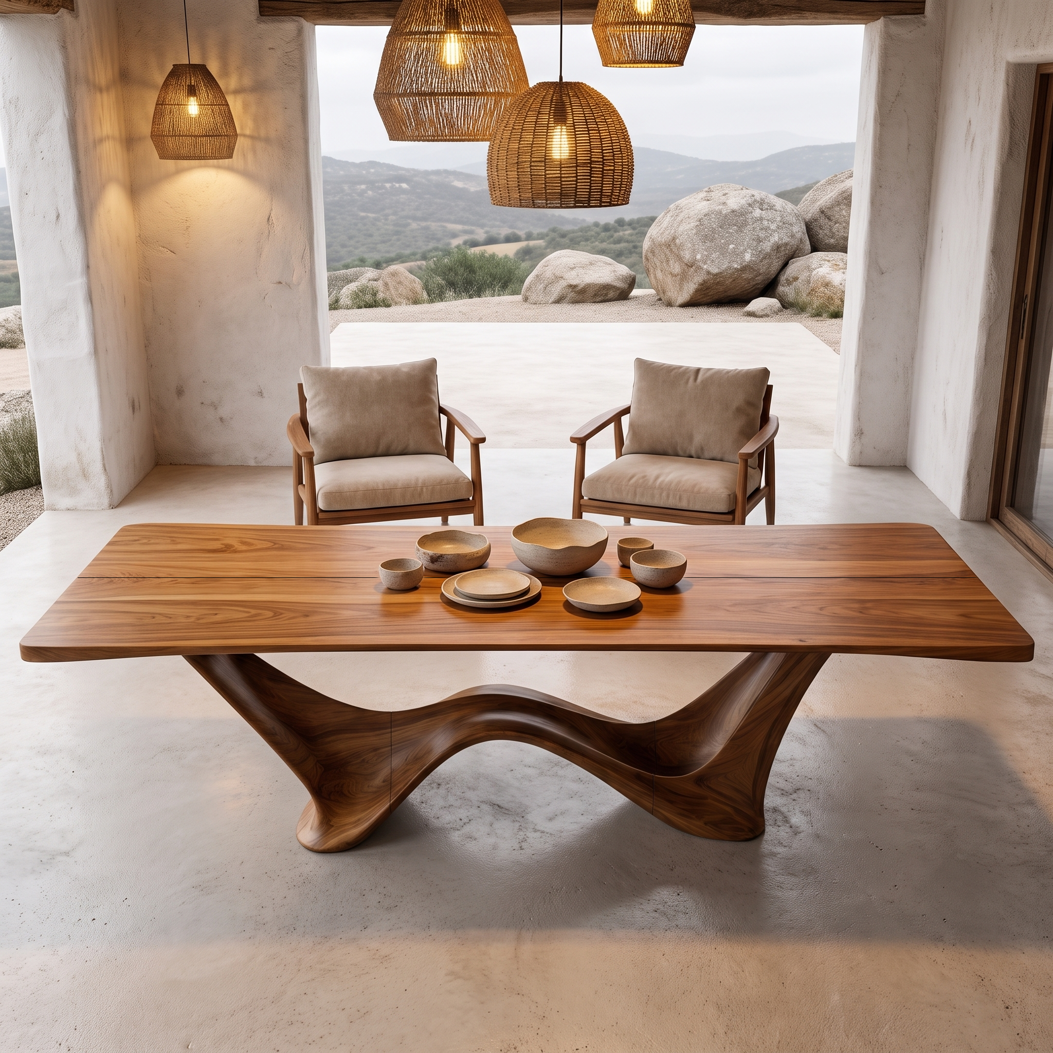 Contemporary Dining Table With Architectural Wave Design For Dining Room And Breakfast Nook SINLHADN214