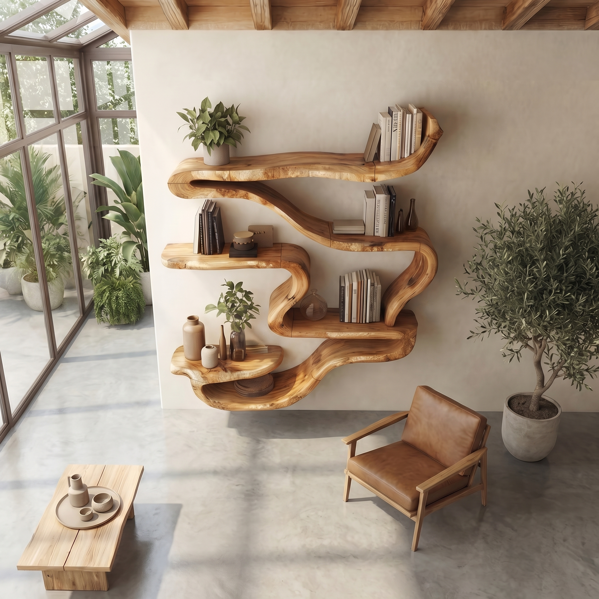Organic Wall Mounted Bookshelf For Living Room And Reading Room SINLHATB717