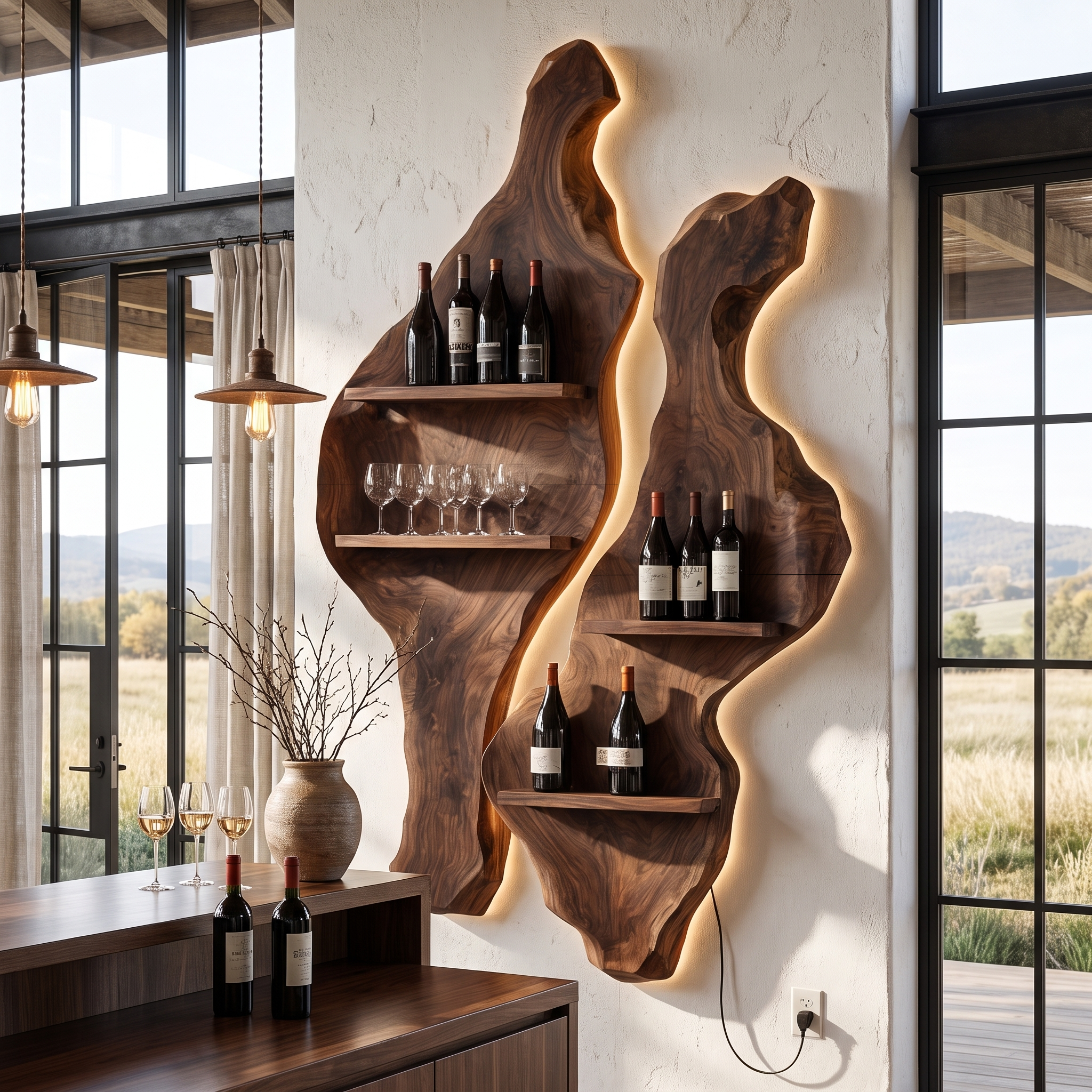Rustic Sculptural Wine Holder Wall Mounted Bottle Storage SINLHAWH039