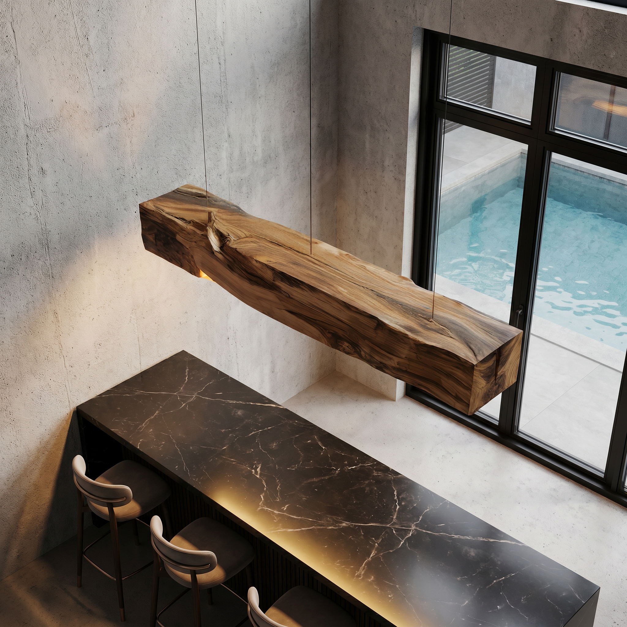 Organic Modern Pendant Light With Sculptural Wood Beam For Living Room And Kitchen SINLHAPL013