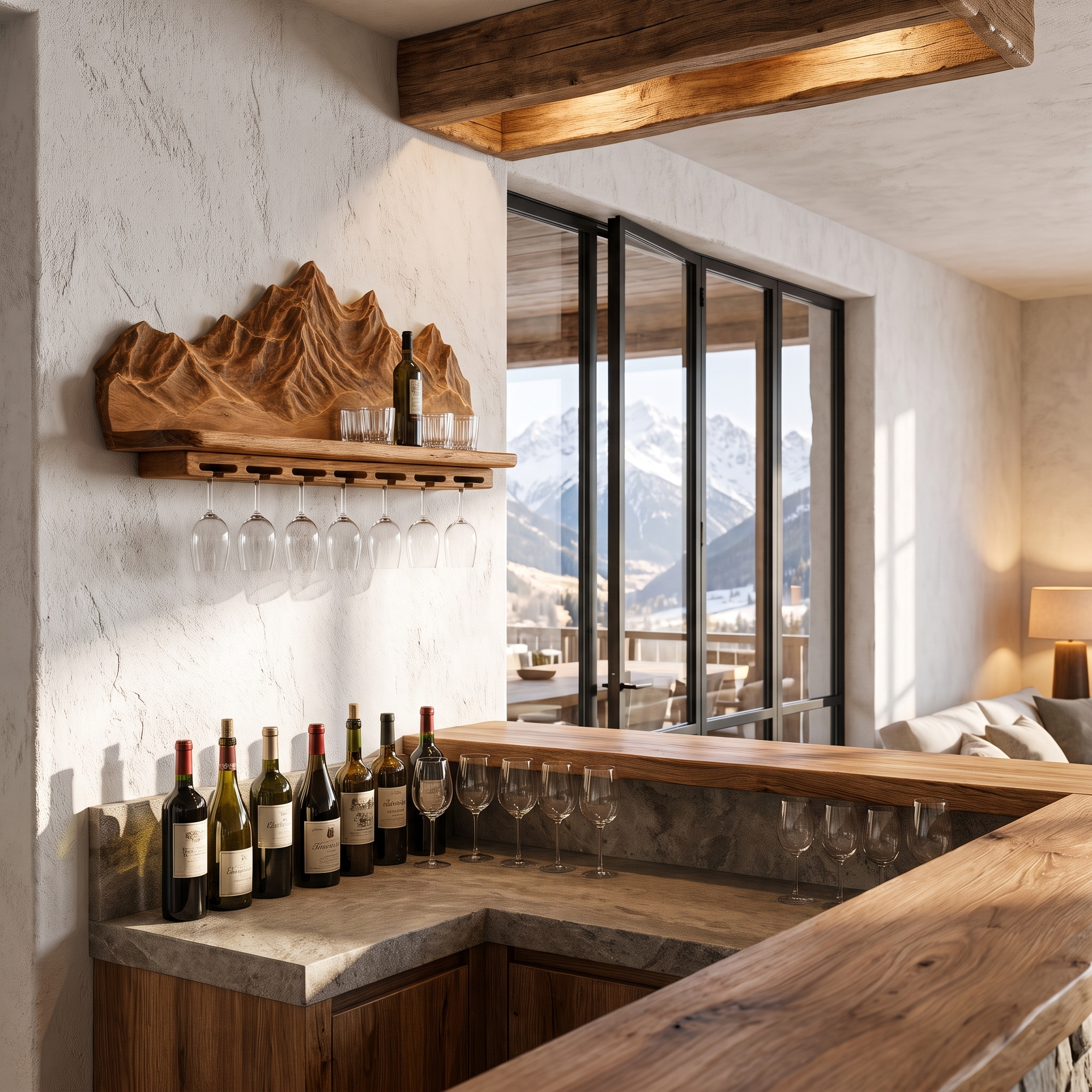 Nature Inspired Wall Wine Holder With Mountain Shelf For Home Bar SINLHAWH045