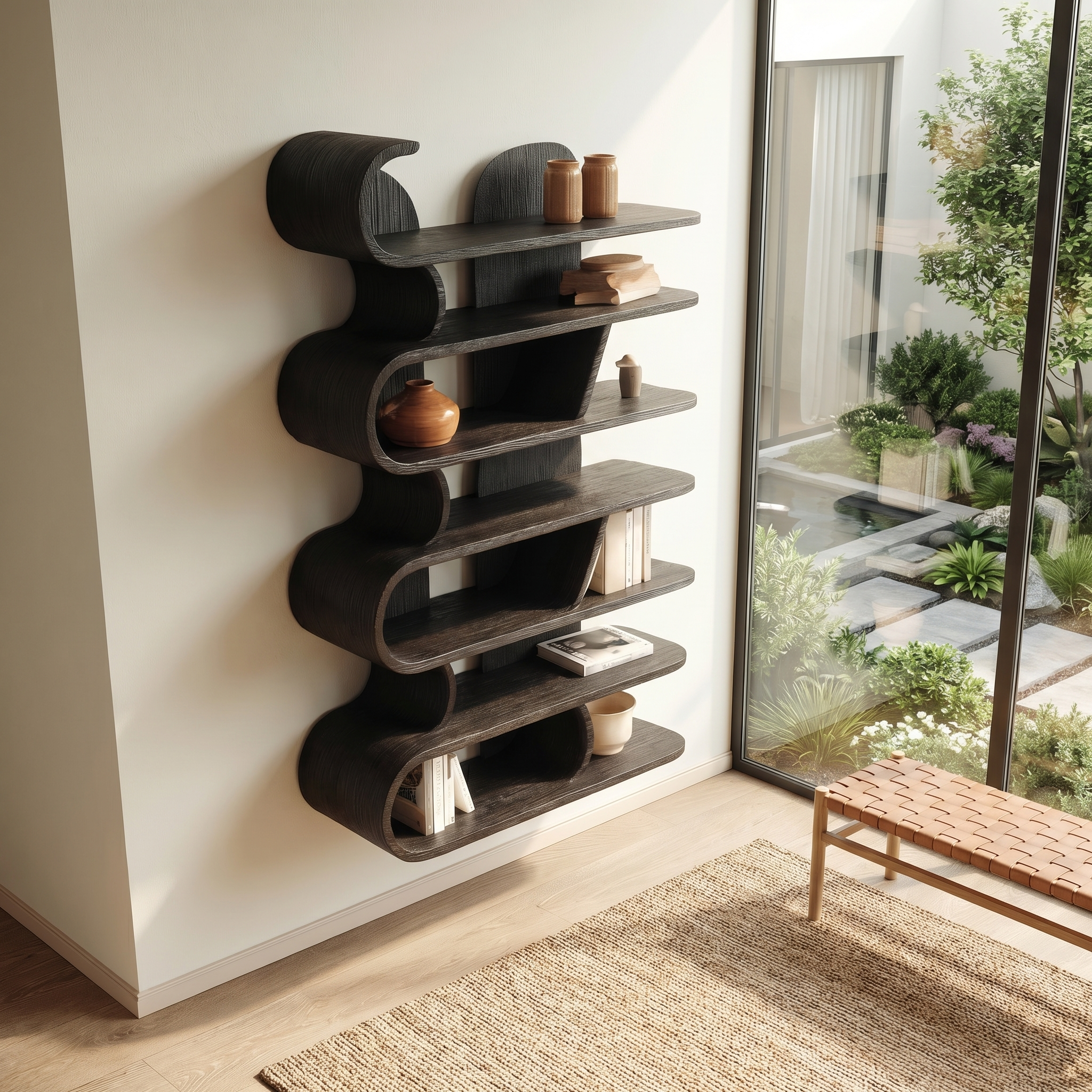 Contemporary Wave Wall Mounted Shelf For Living Room And Bedroom SINLHATB721
