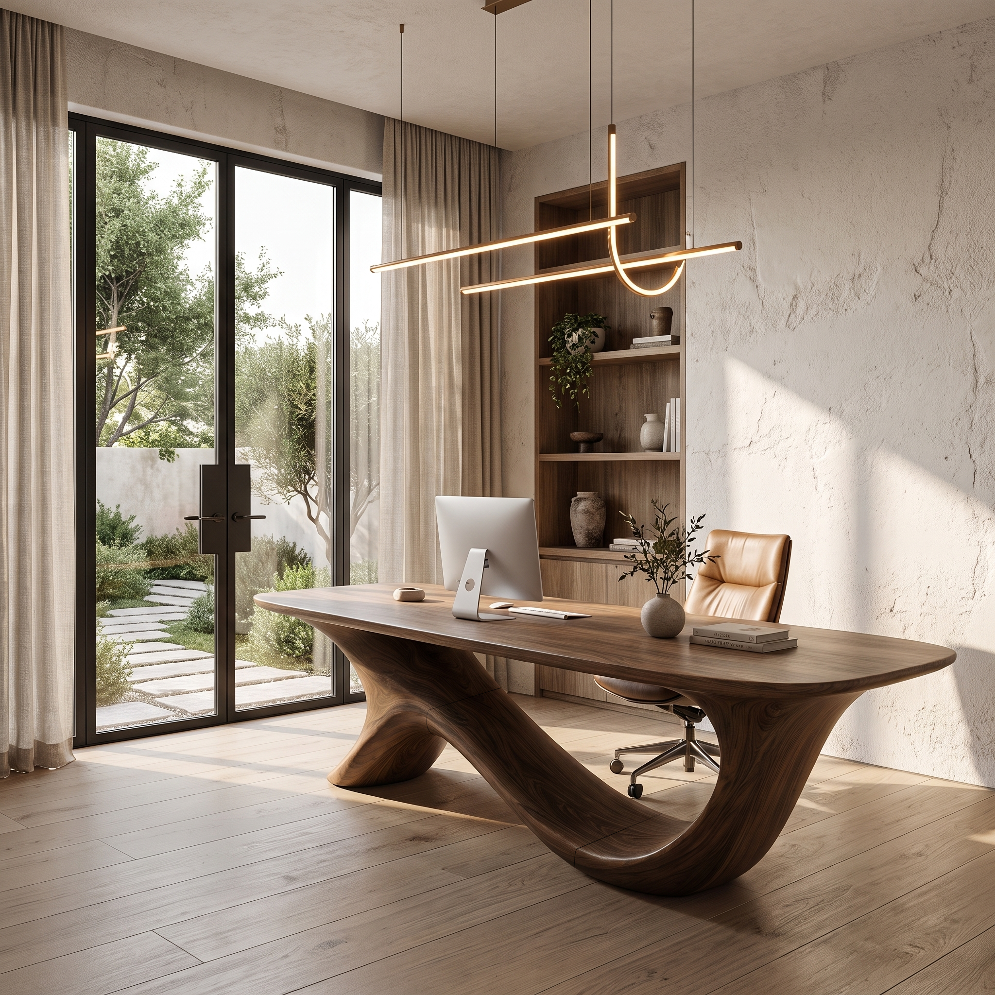 Modern Sculptural Base Desk Solid Wood Desk For Workspace SINLHADE160