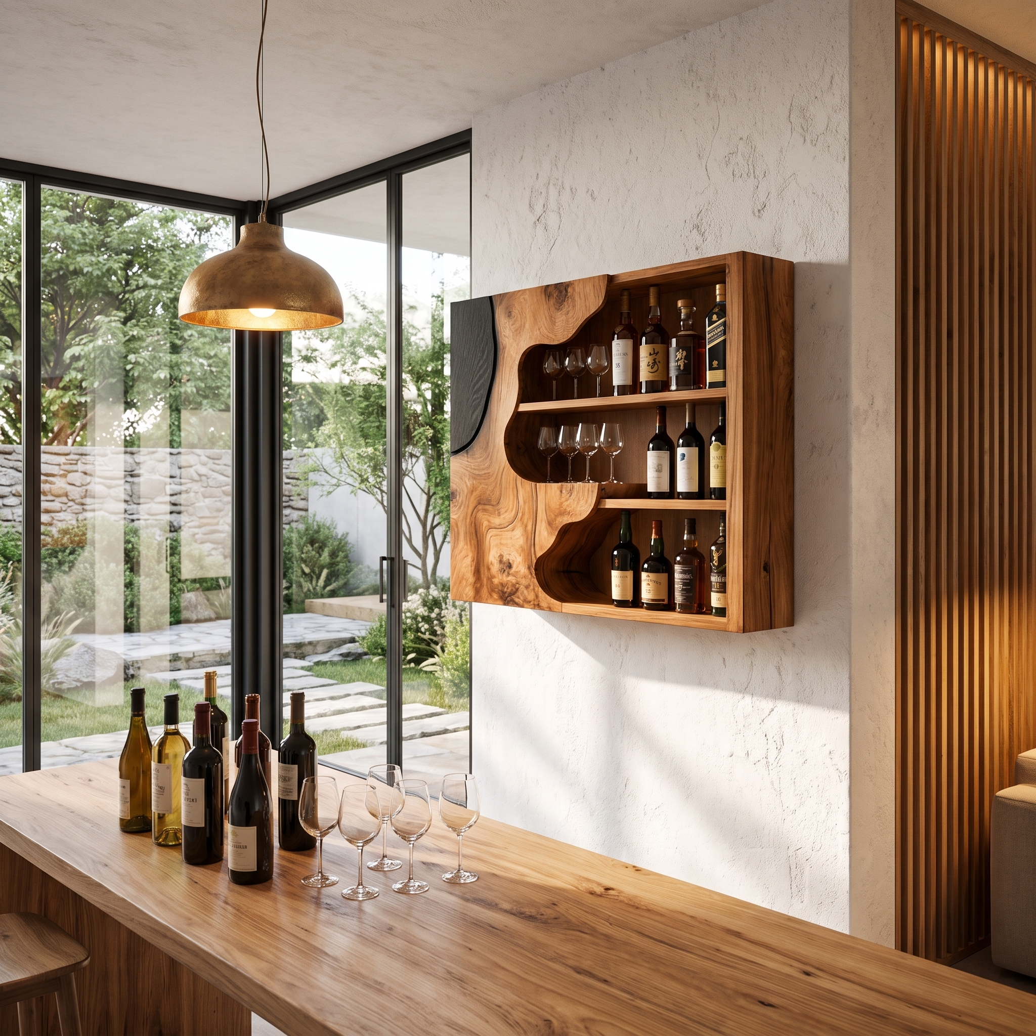 Organic Live Edge Wine Holder Wall Mounted Storage Cabinet For Home Bar SINLHAWH049