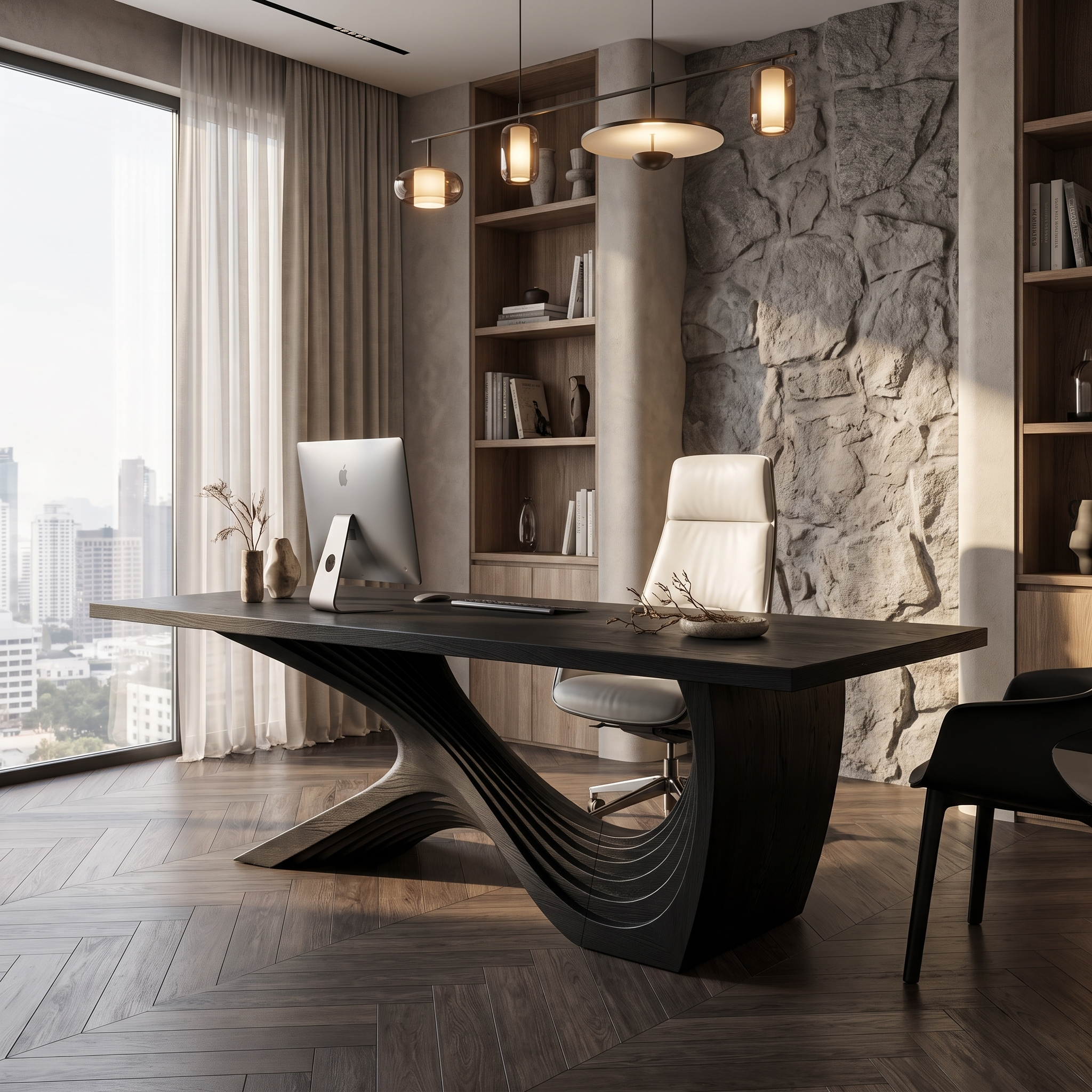 Organic Curved Base Desk Wooden Writing Desk For Home Office SINLHADE162