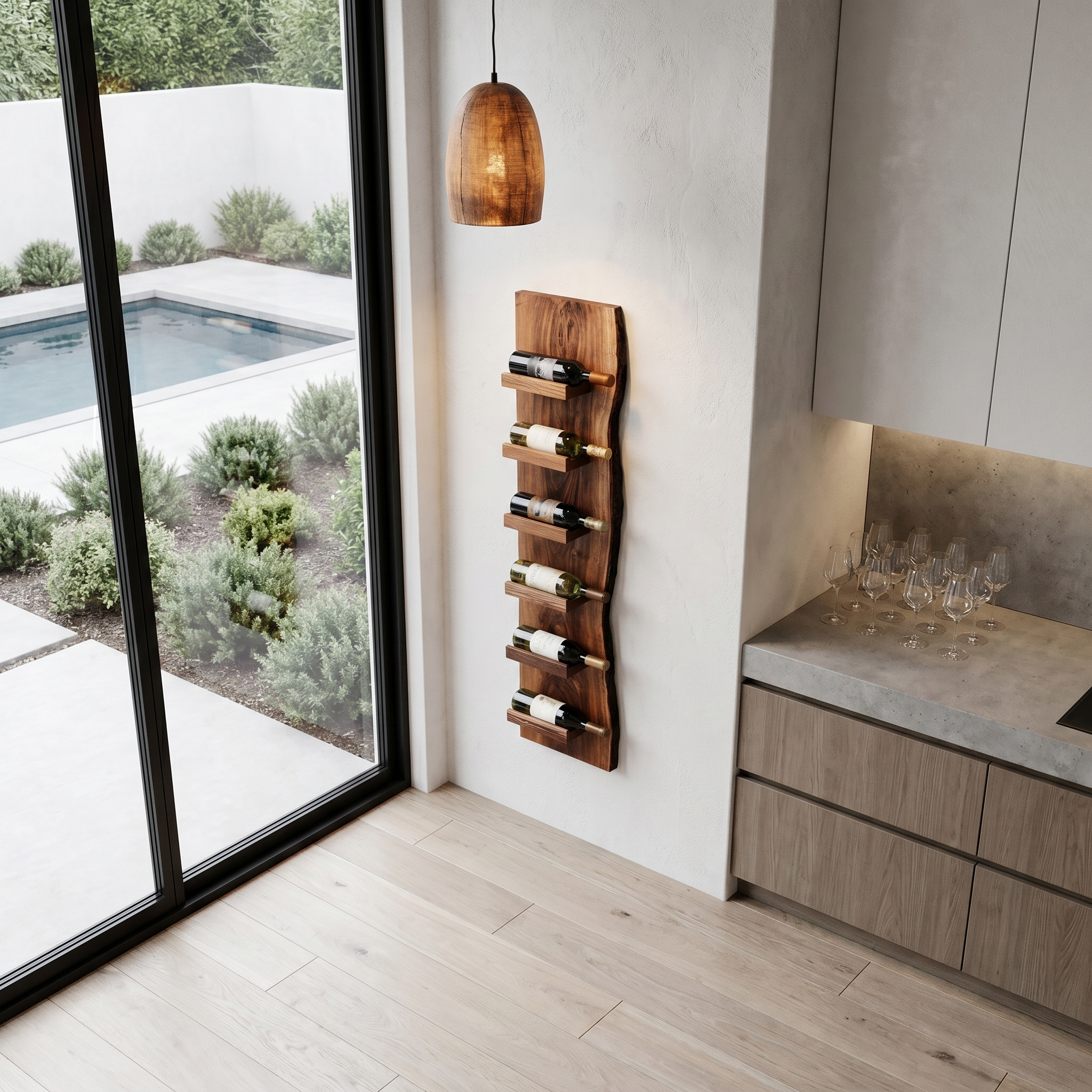 Rustic Wall Mounted Wine Rack With Vertical Wooden Storage Shelves For Kitchen And Dining Room SINLHAWR027