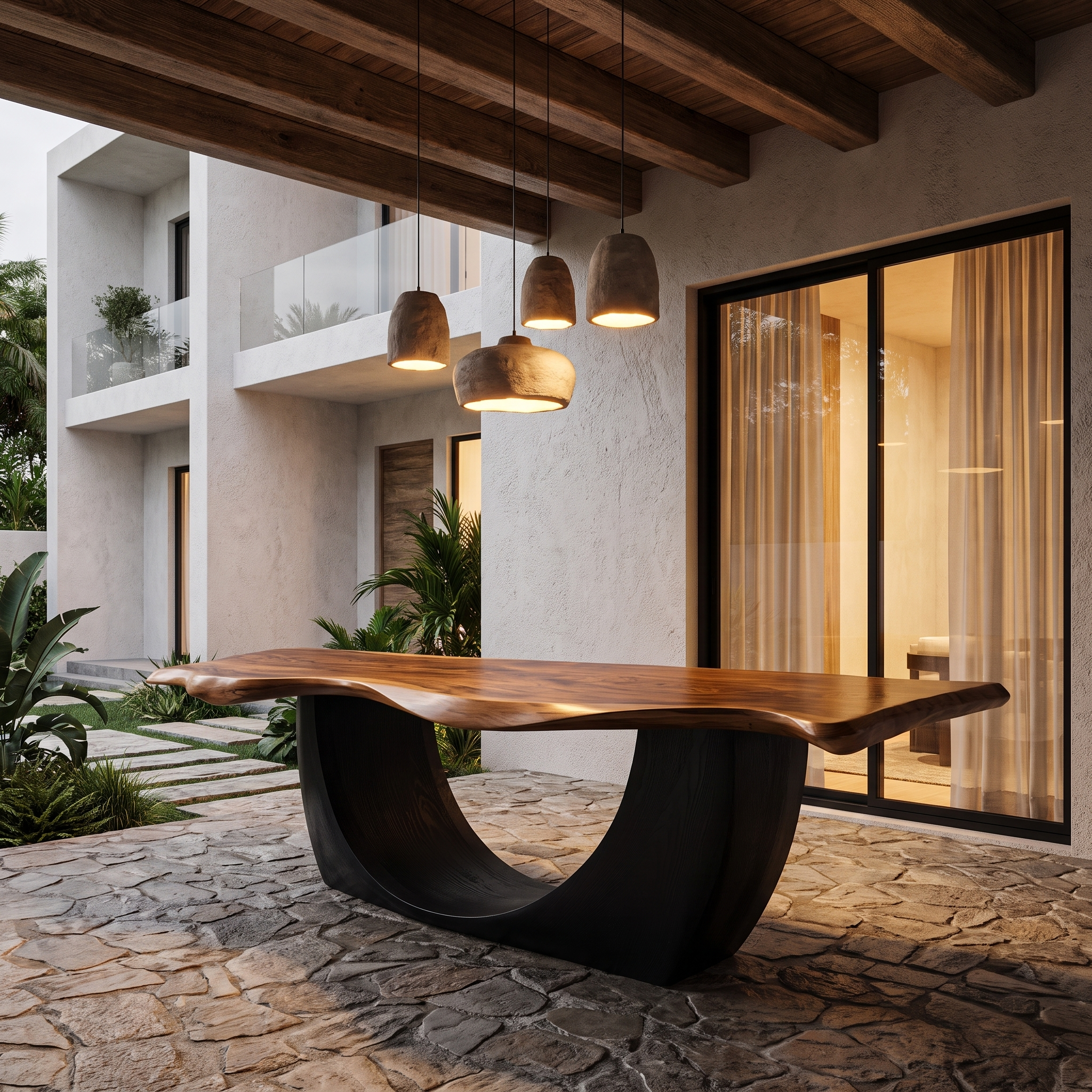 Modern Sculptural Dining Table Live Edge Wood Table For Dining Room SINLHADN205