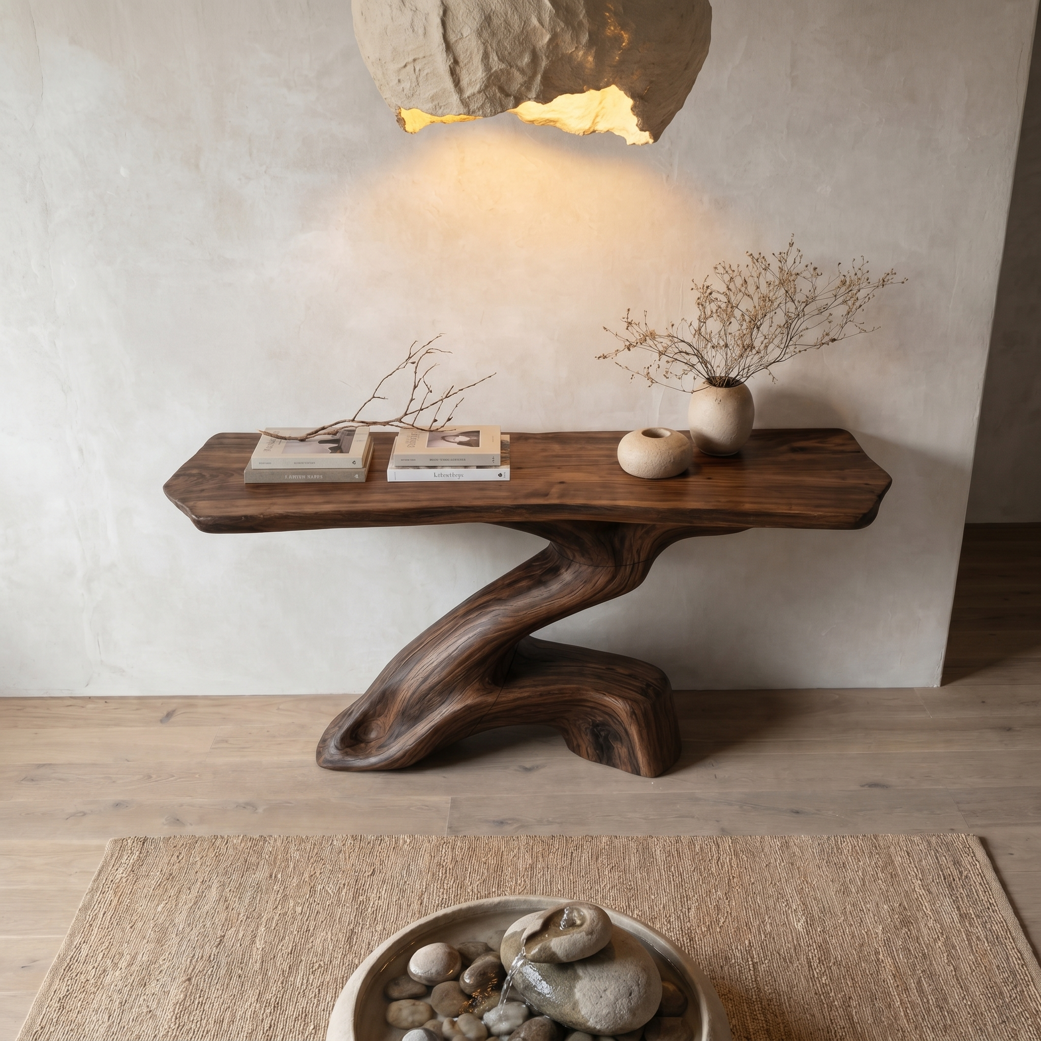 Rustic Console Table With Sculptural Tree Root Base And Solid Wood Top For Entryway And Living Room SINLHACS590