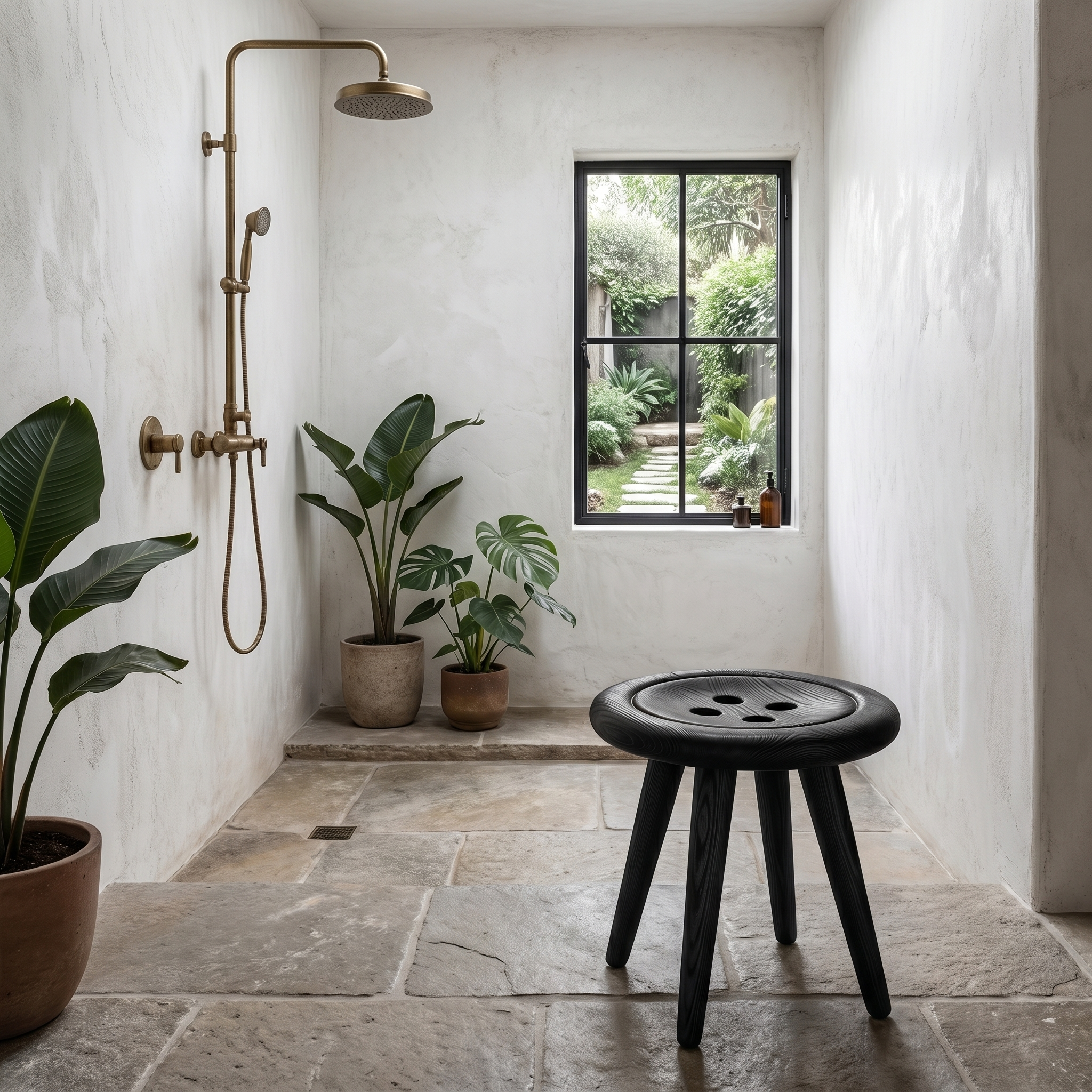 Modern Organic Shower Stool With Handcrafted Wood Design For Bathroom SINLHAWS011