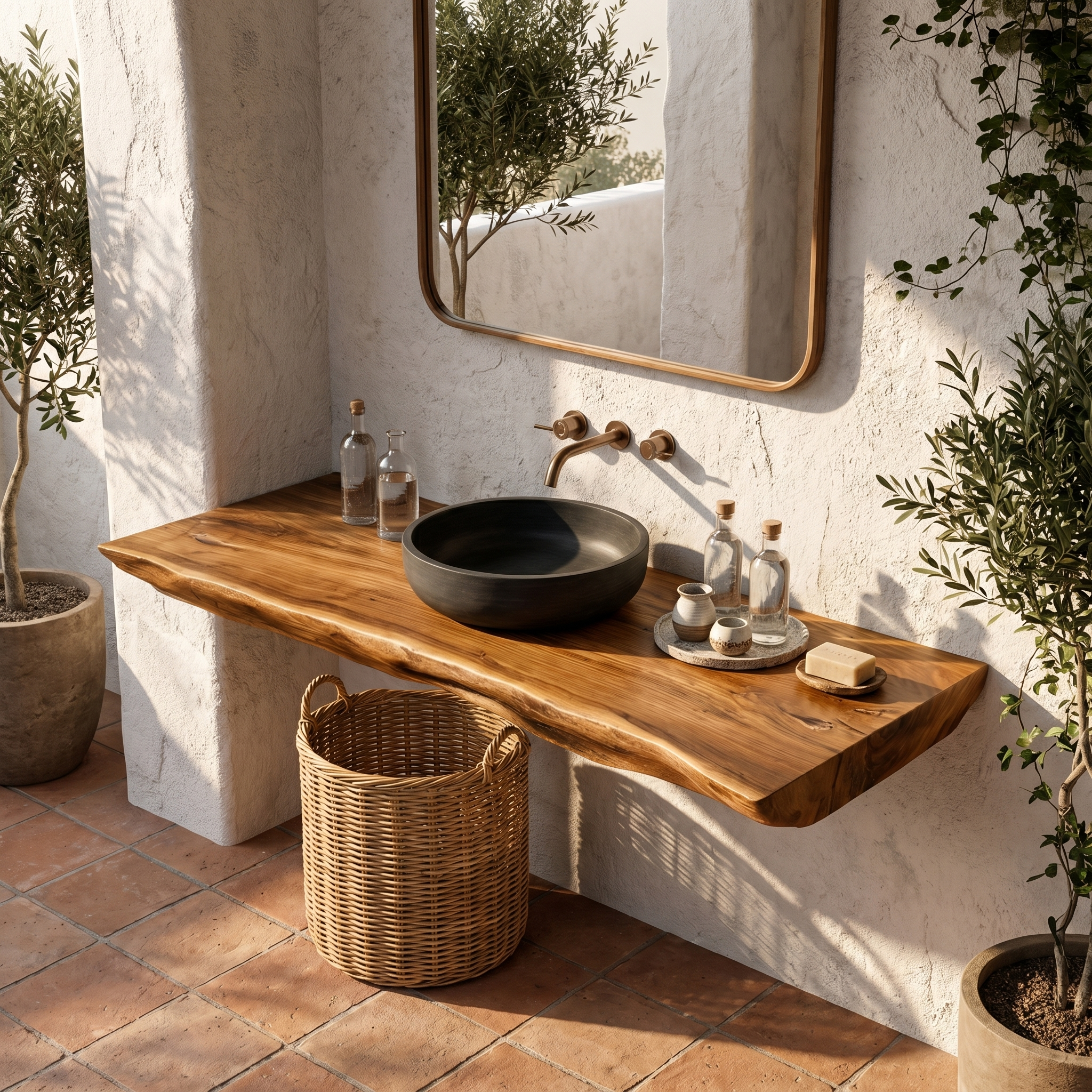 Rustic Organic Bathroom Vanity With Natural Wood Design For Bathroom SINLHABRV307