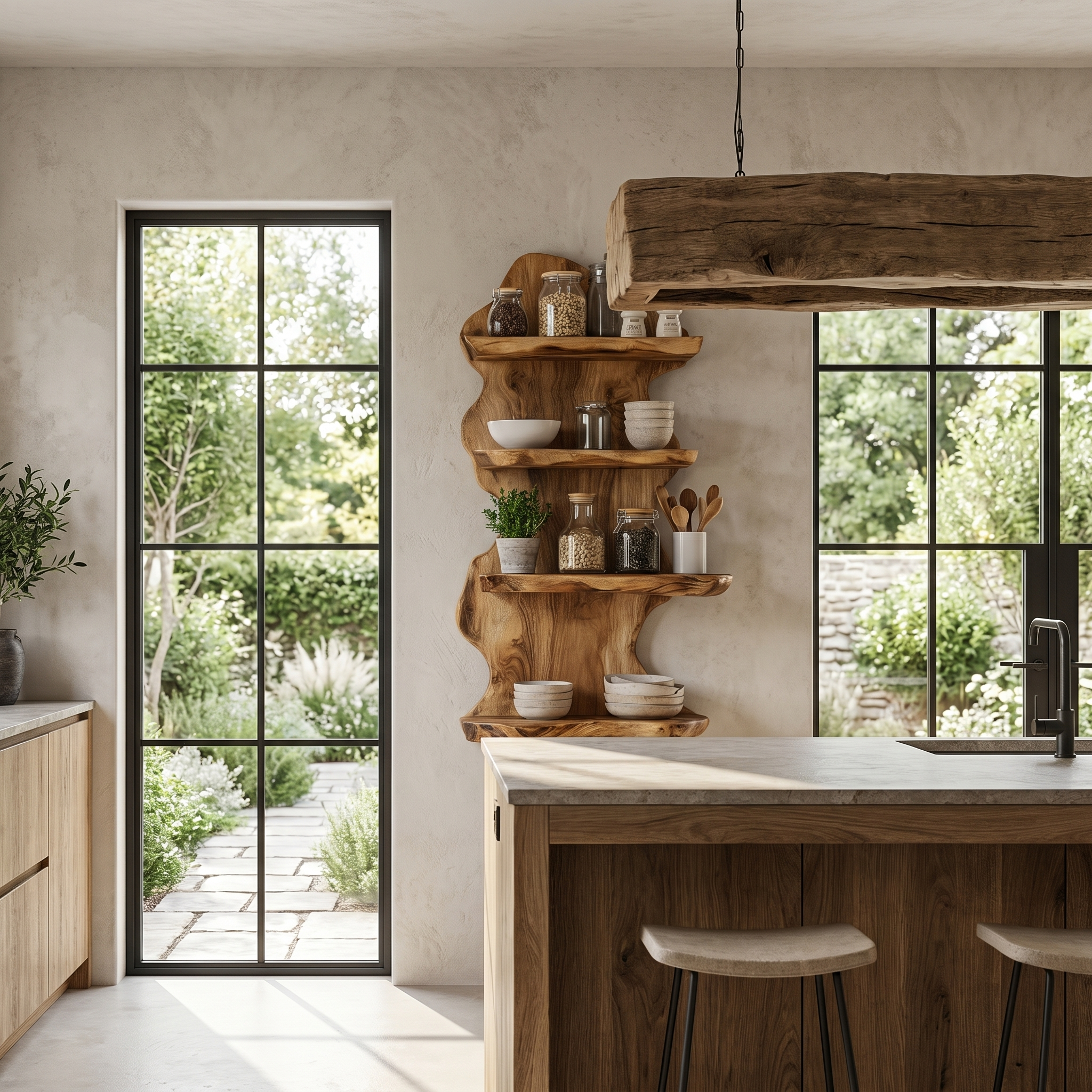 Sculptural Floating Shelf With Organic Wooden Form For Living Room And Kitchen SINLHAFL553