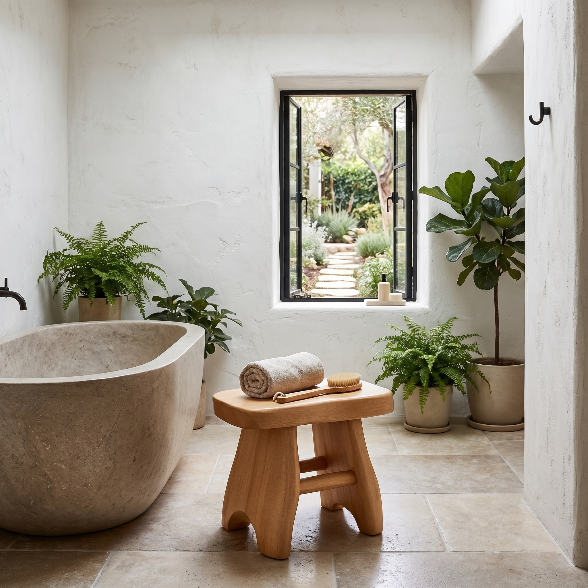 Rustic Shower Bench With Solid Wood Construction For Bathroom And Spa SINLHAWS012