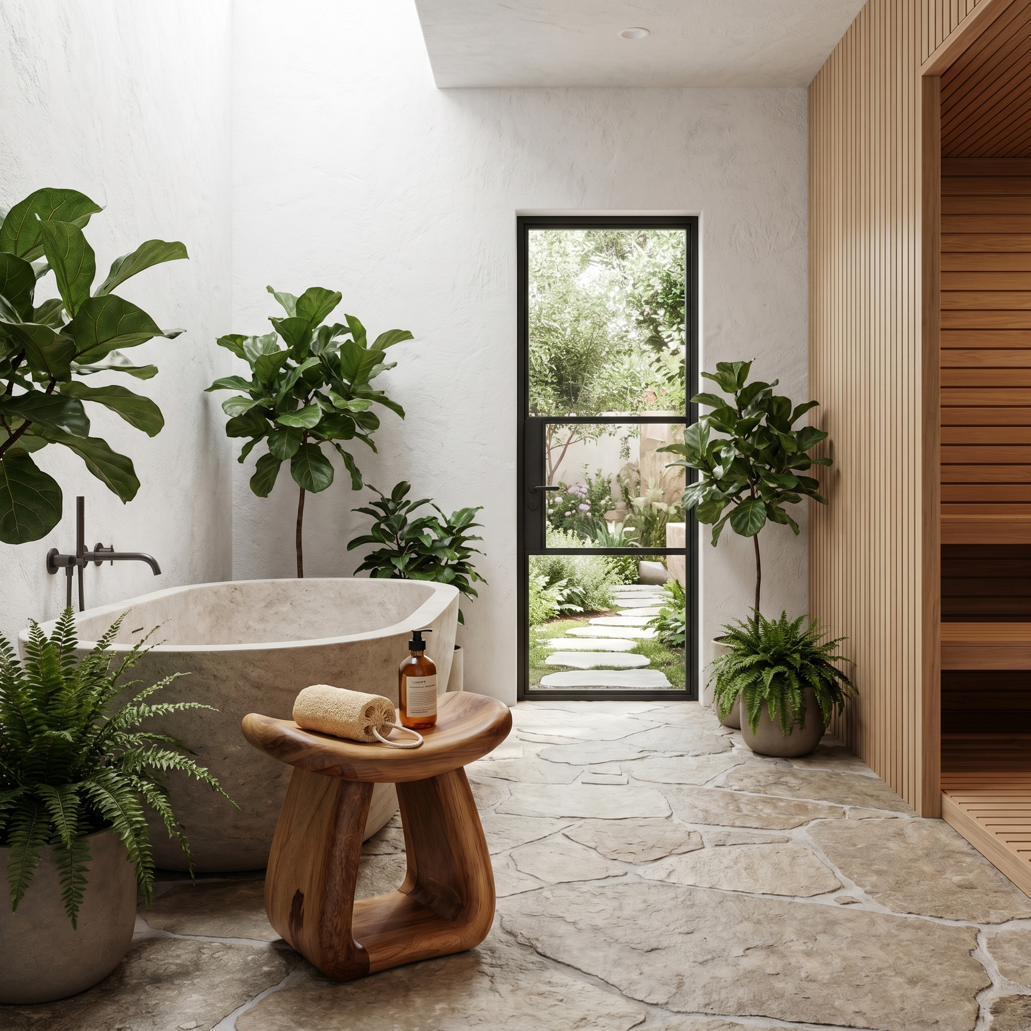 Organic Bath Stool With Handcrafted Pedestal Design For Bathroom SINLHAWS016