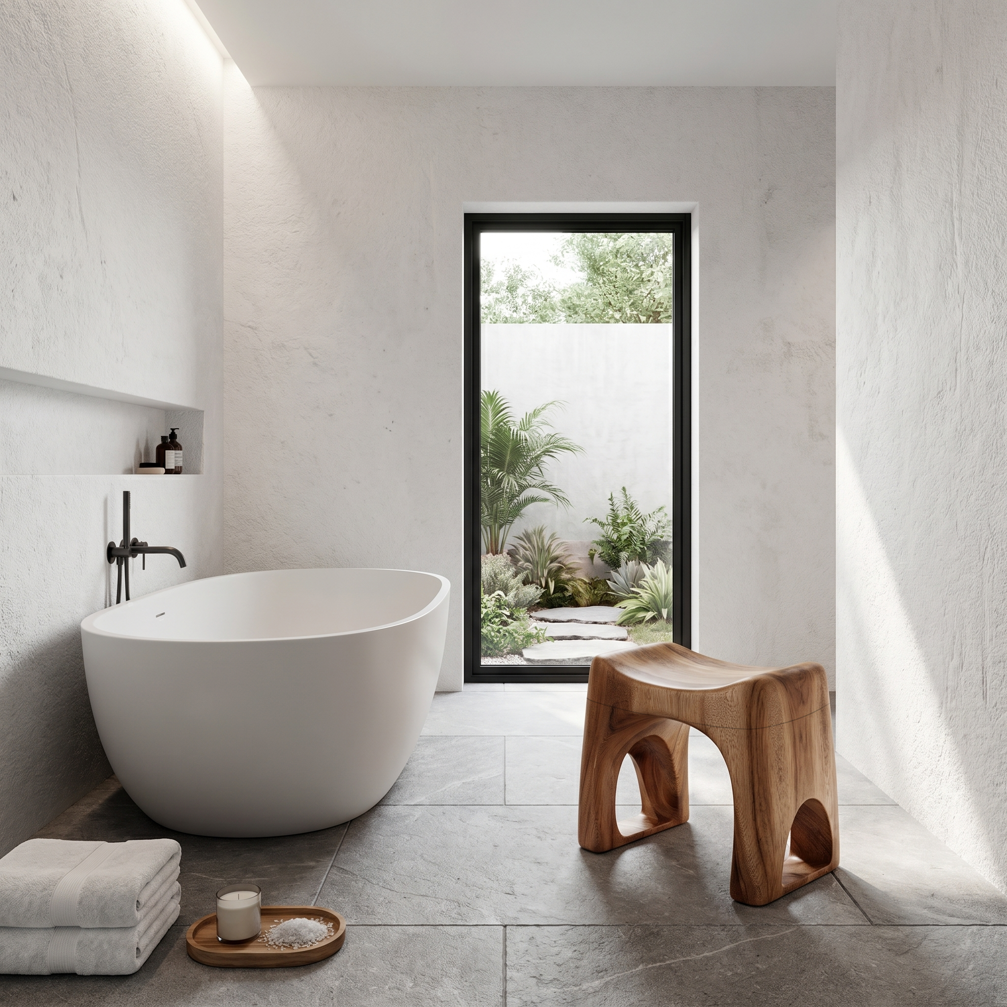 Minimalist Bathroom Stool With Organic Solid Wood Design For Bathroom SINLHAWS017