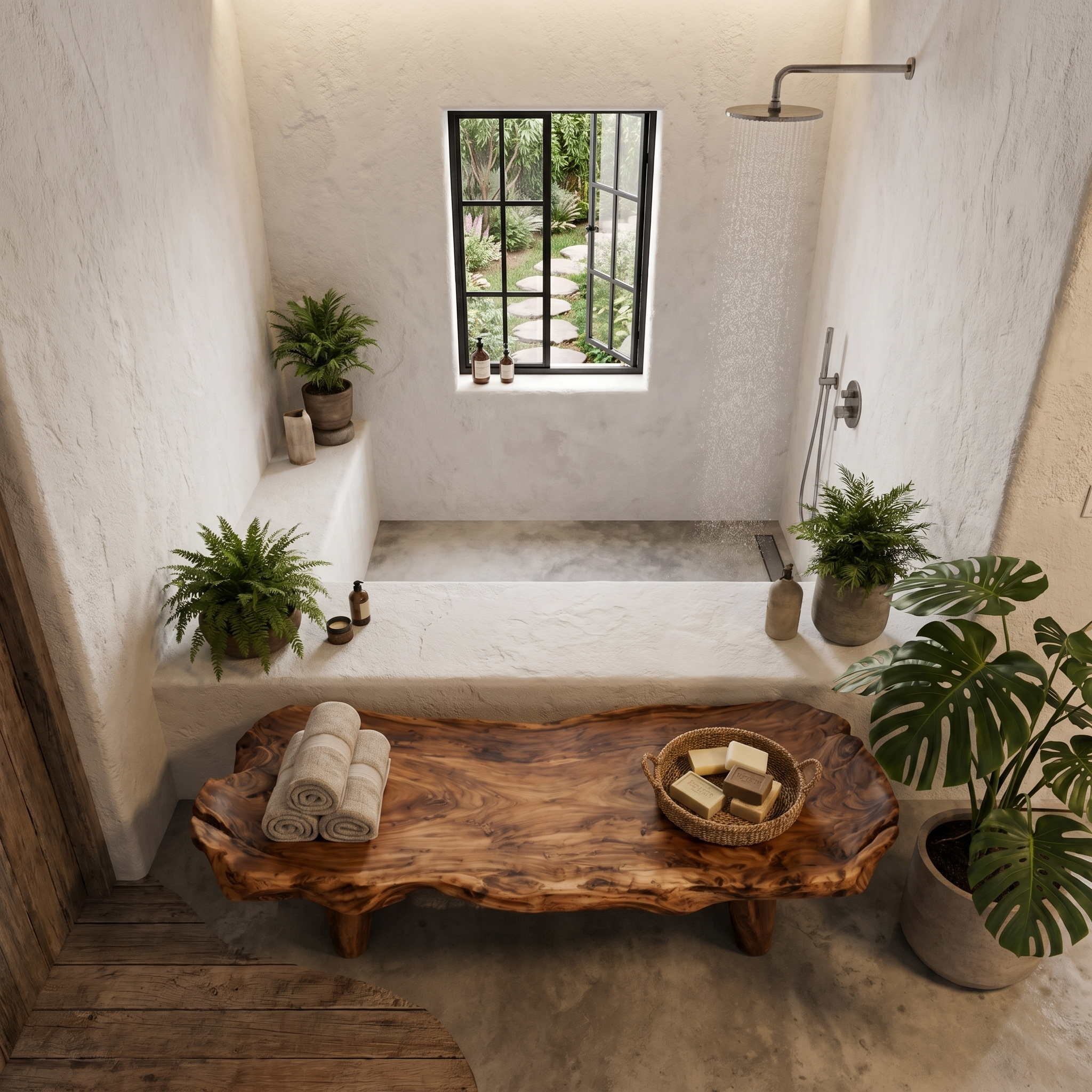 Organic Live Edge Shower Bench For Bathroom SINLHARS123